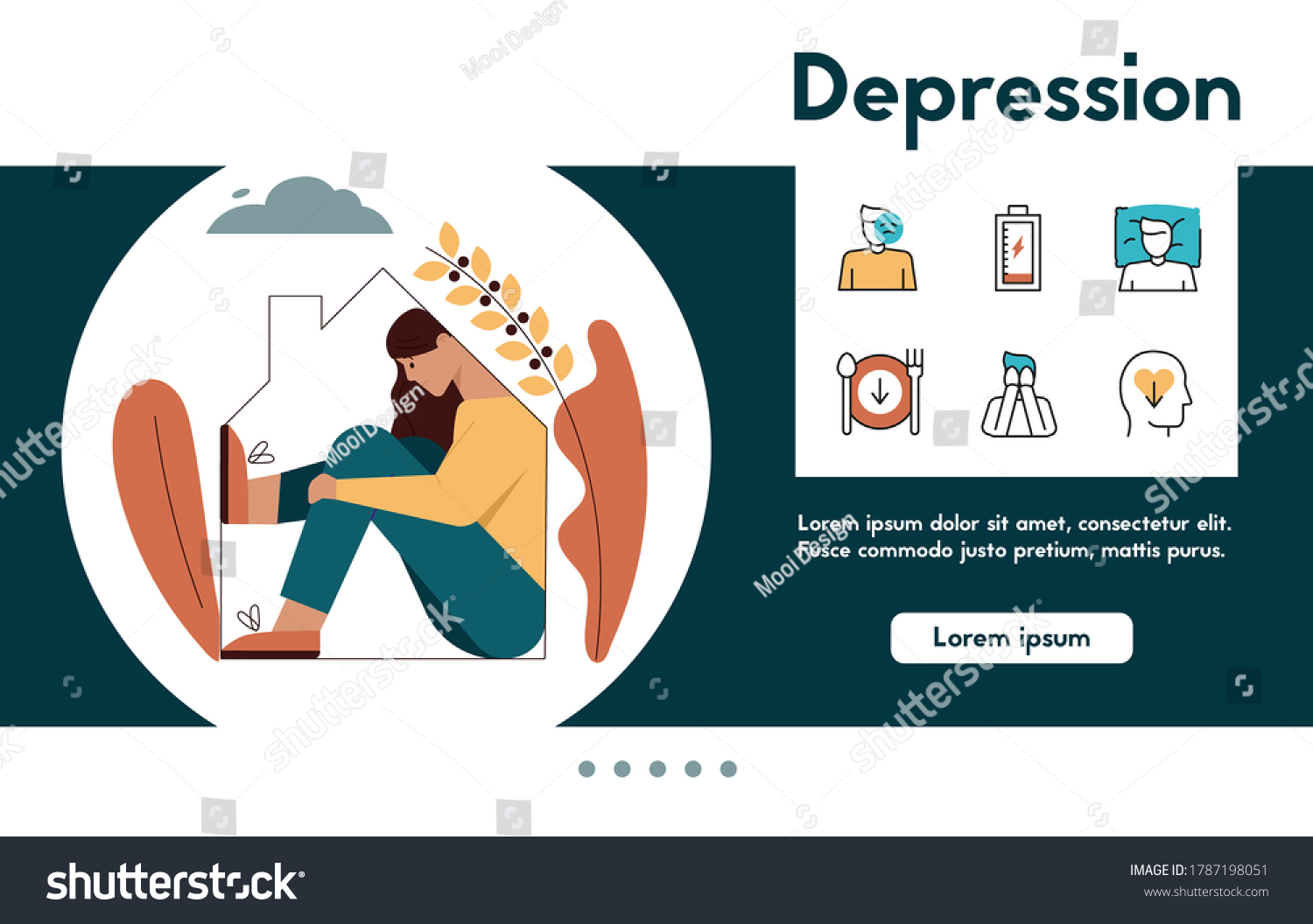 Vector Banner Depression Concept Sad Woman Stock Vector (Royalty Free ...