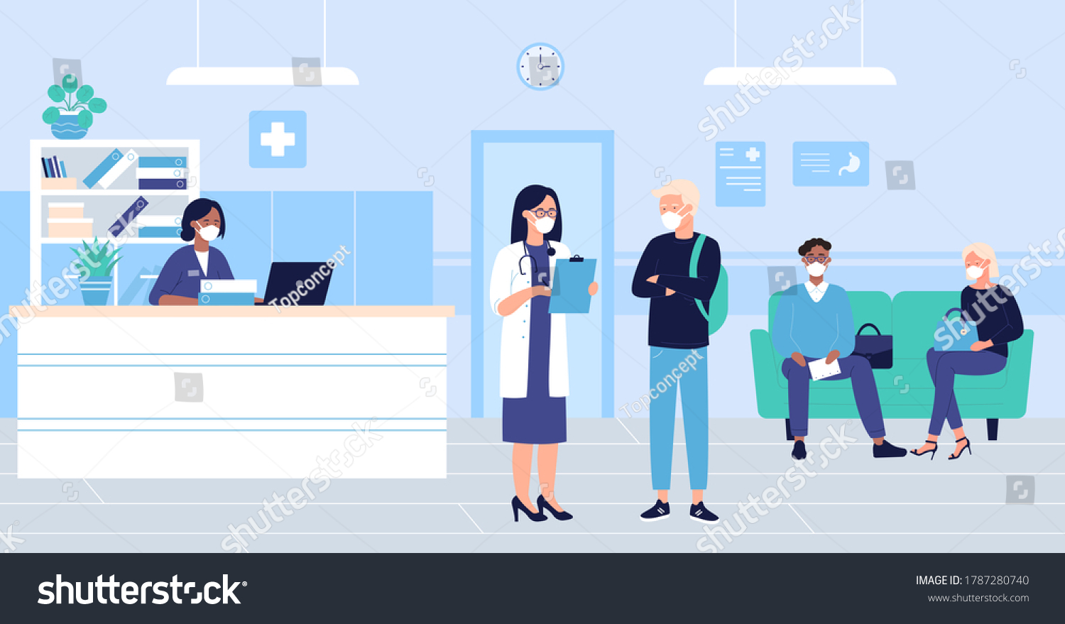 People Wait Hospital Hall Interior Illustration Stock Illustration ...