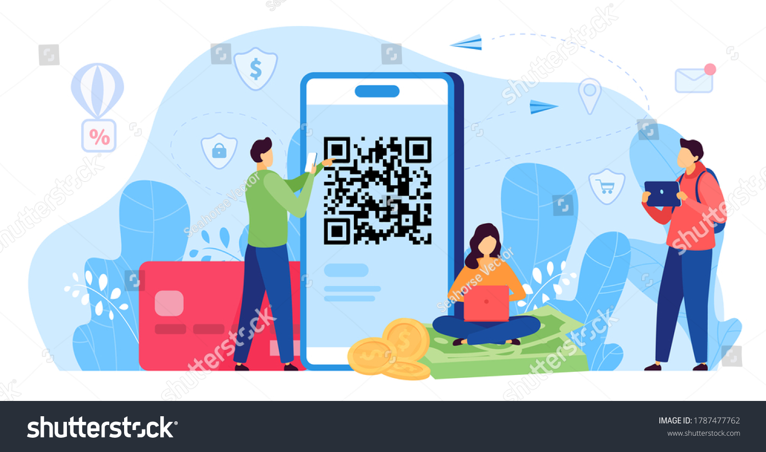 People Paying Qr Code Vector Illustration Stock Vector (Royalty Free ...