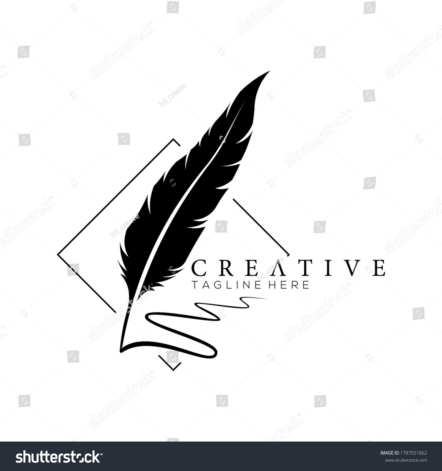 Feather Pen Logo Silhouette Square Line Stock Vector (Royalty Free ...