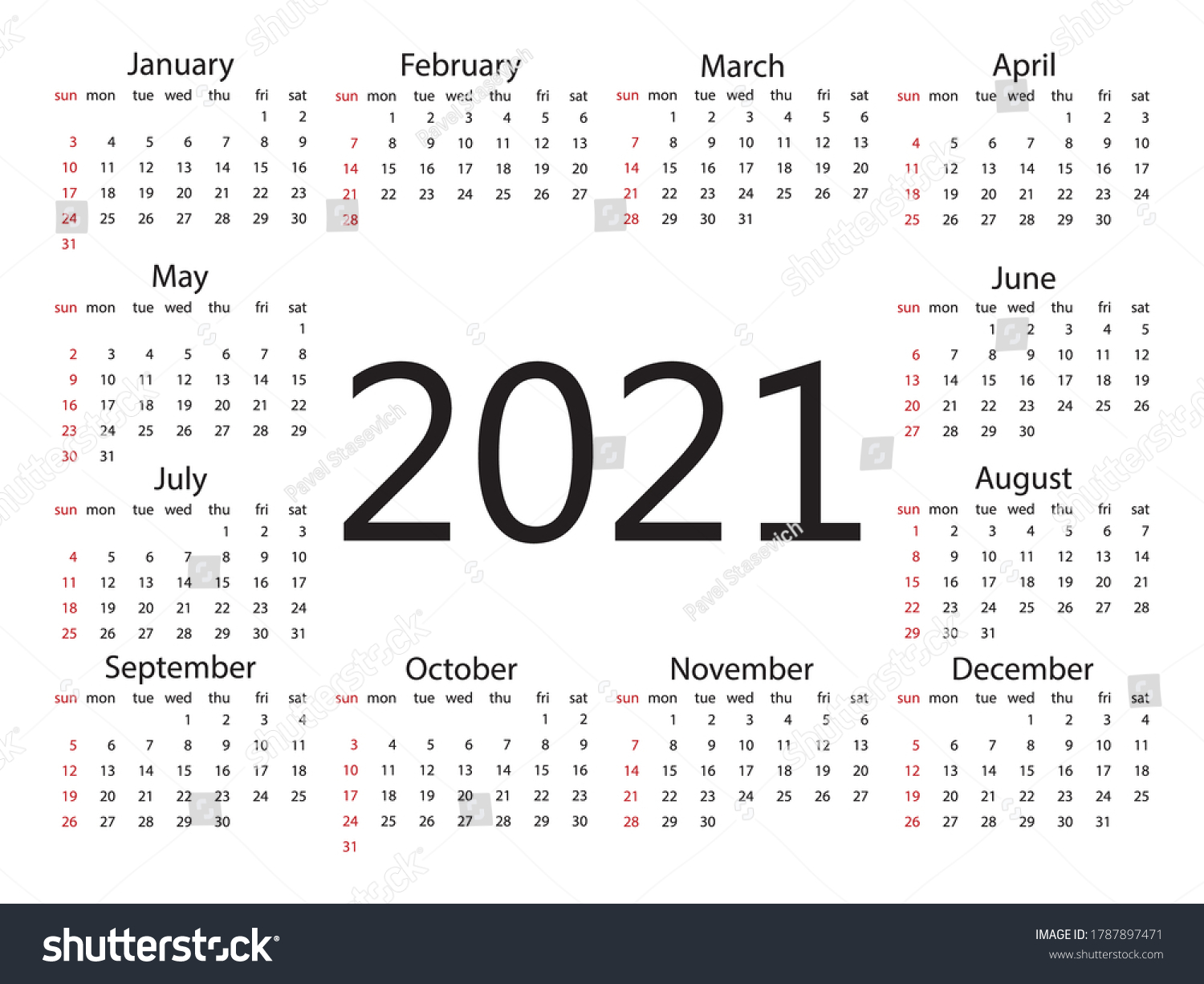 2021 Calendar Week Starts Sunday Vector Stock Vector (royalty Free 