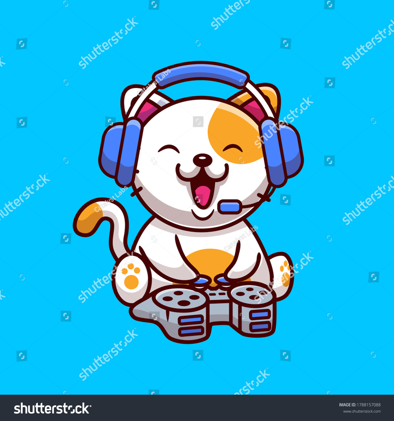 Cute Cat Gaming Headphone Console Cartoon Stock Vector (Royalty Free ...