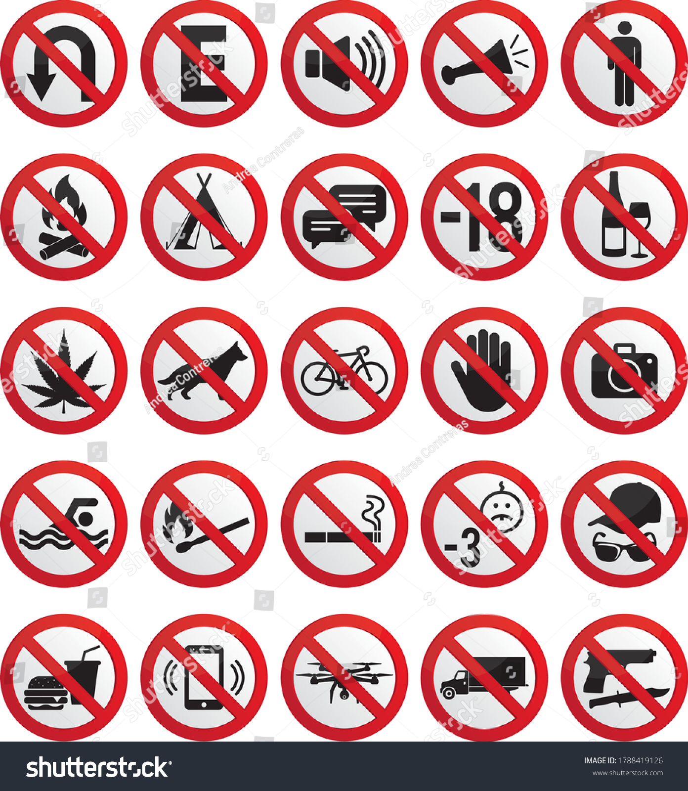 Collection 25 Prohibited Signs Signs Industries Stock Vector (Royalty ...