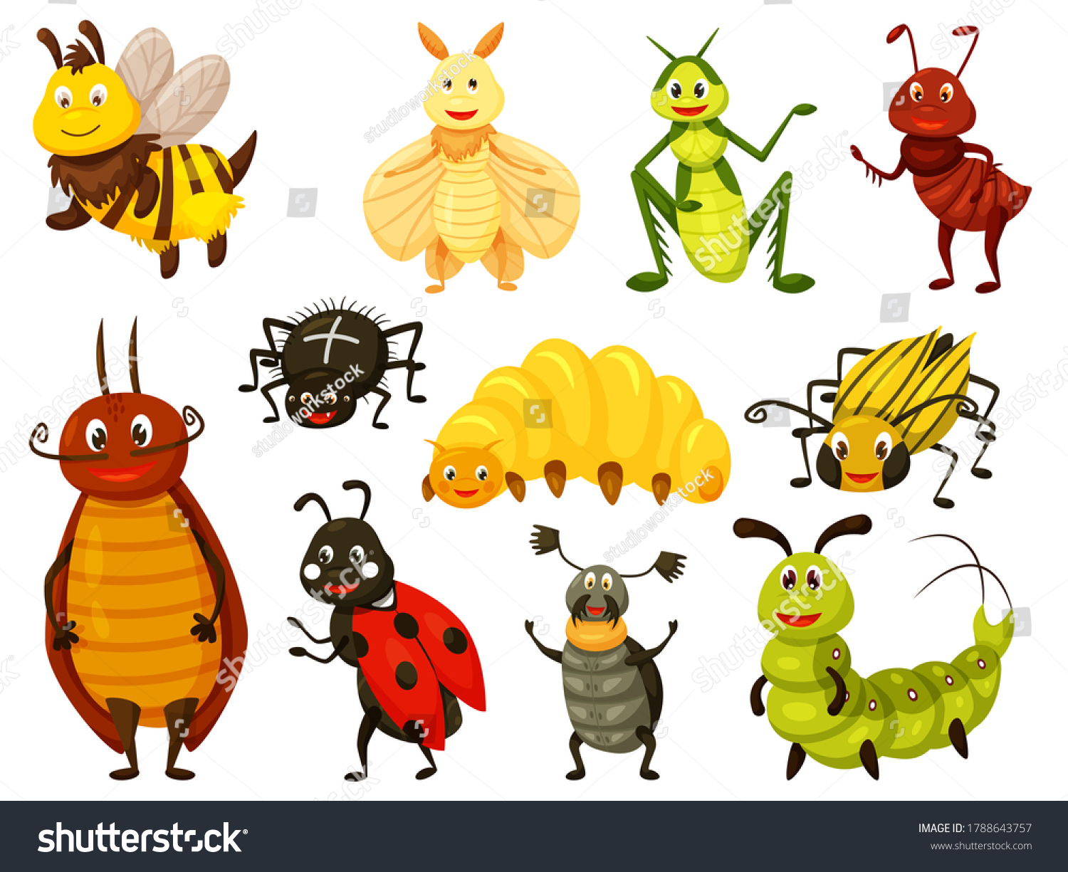 Cartoon Beetle Kawai Bug Isolated Set Stock Vector (Royalty Free ...