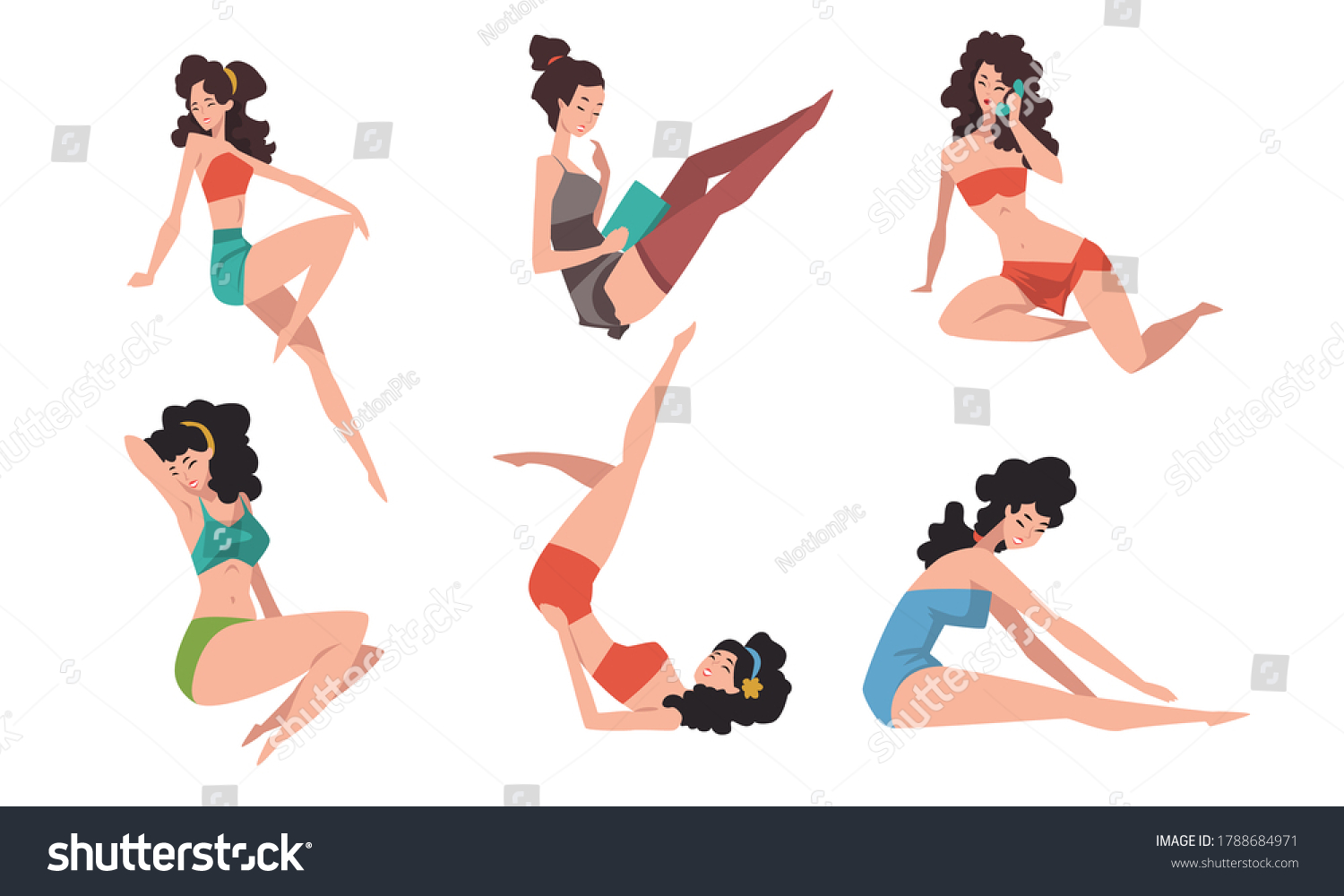 Seductive Pin Girls Set Beautiful Brunette Stock Vector Royalty Free 1788684971 Shutterstock