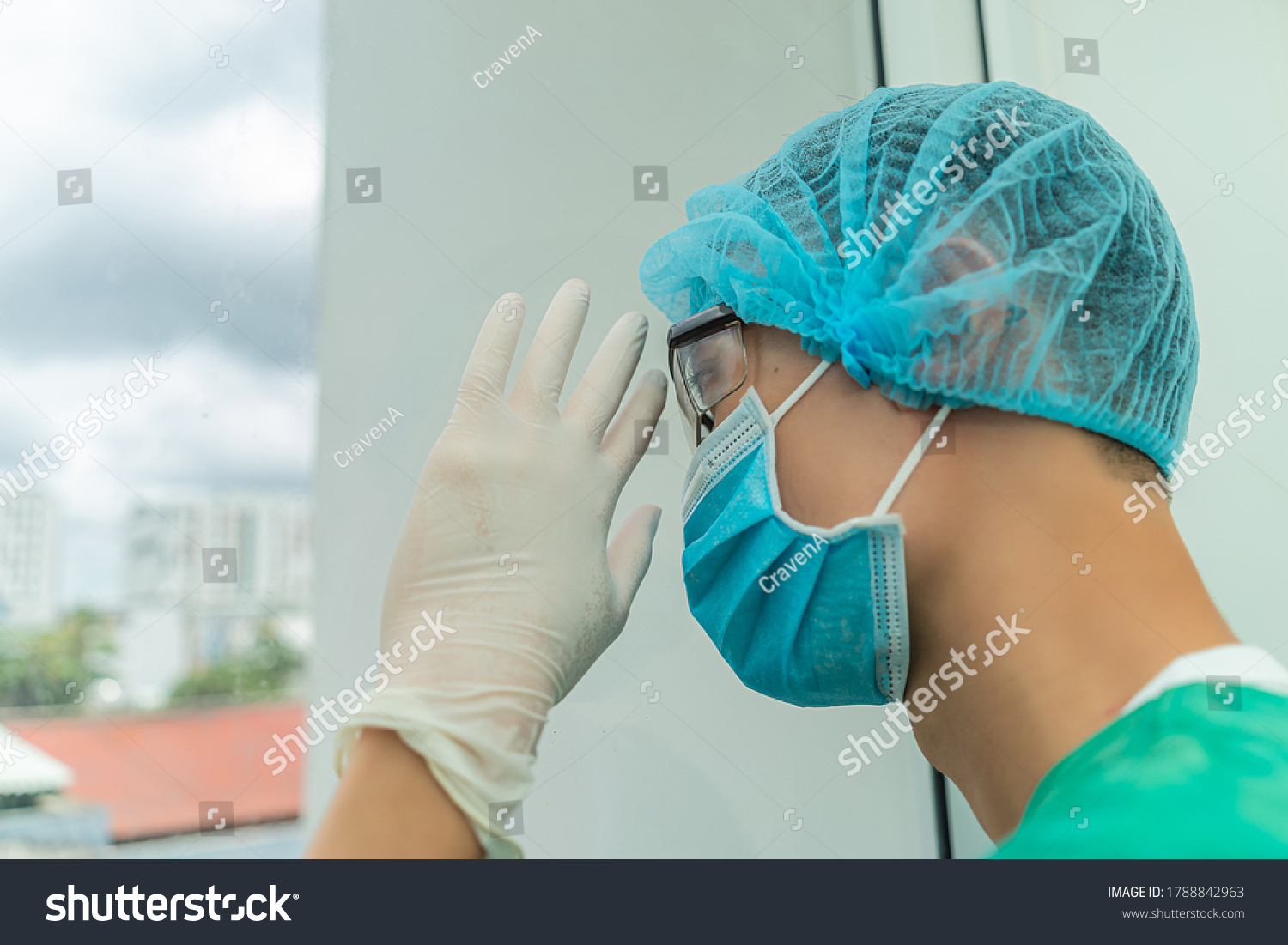 Tired Doctor Hospital Looking Through Window Stock Photo 1788842963 ...