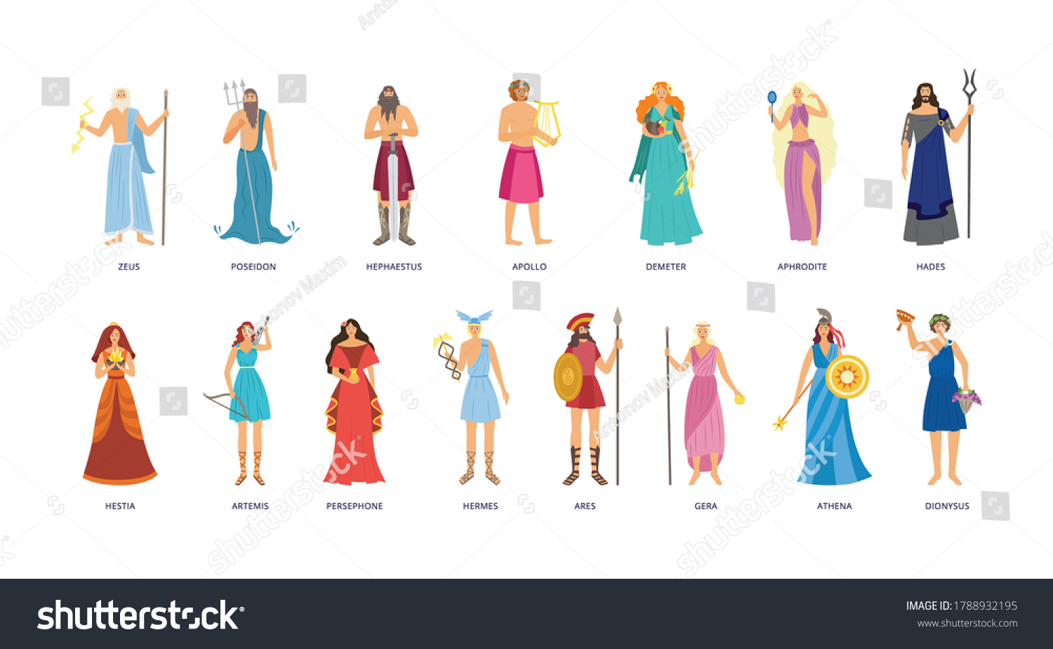 Greek Mythology Character Set Cartoon God Stock Vector (Royalty Free ...