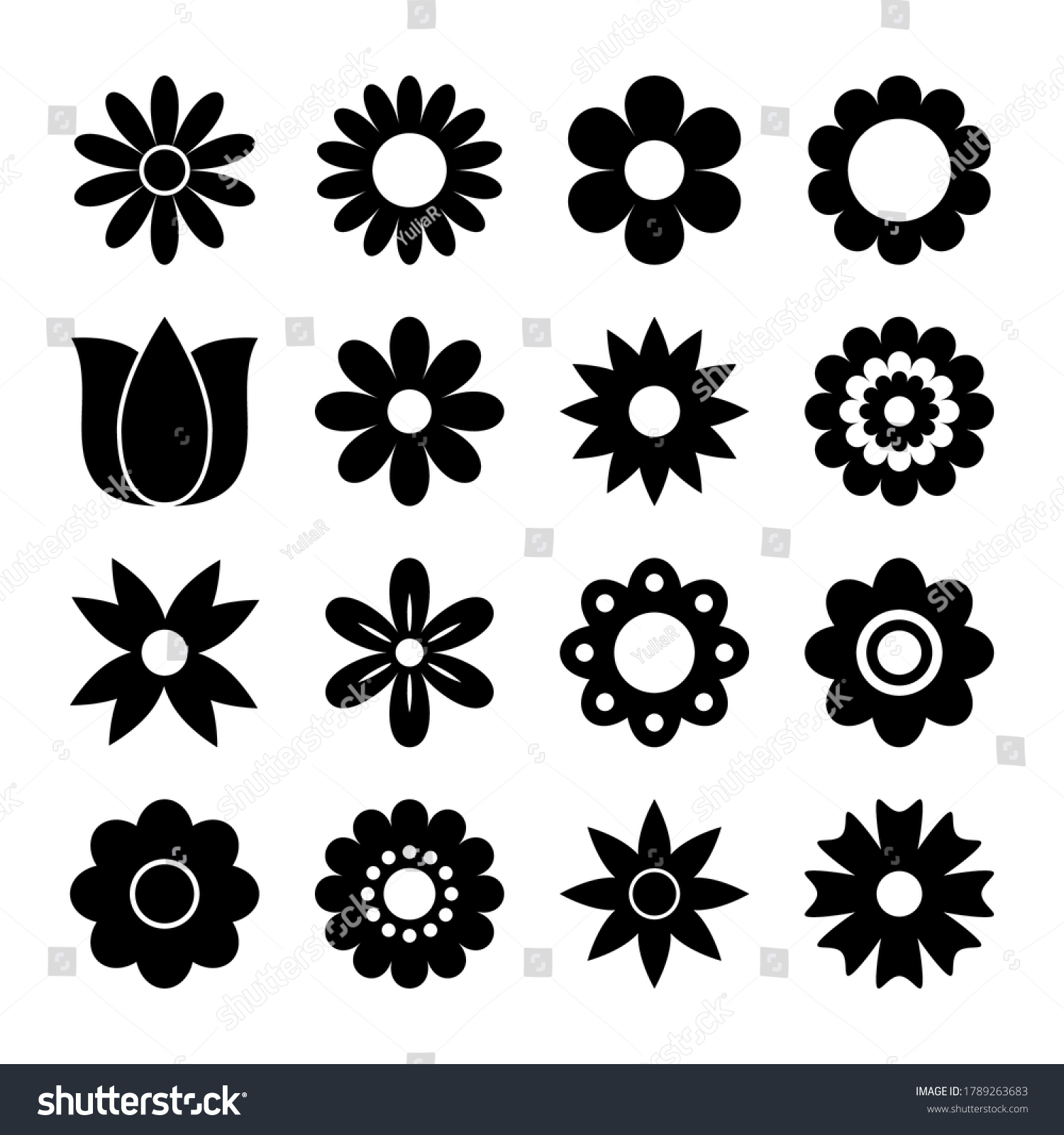 Set Silhouette Images Different Flowers Icons Stock Vector (Royalty ...