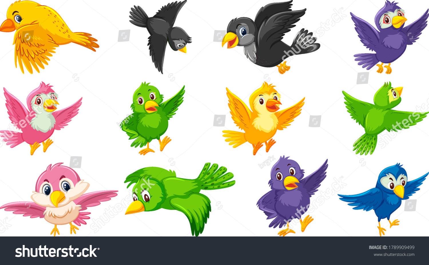 Set Bird Cartoon Character Illustration Stock Vector (Royalty Free ...