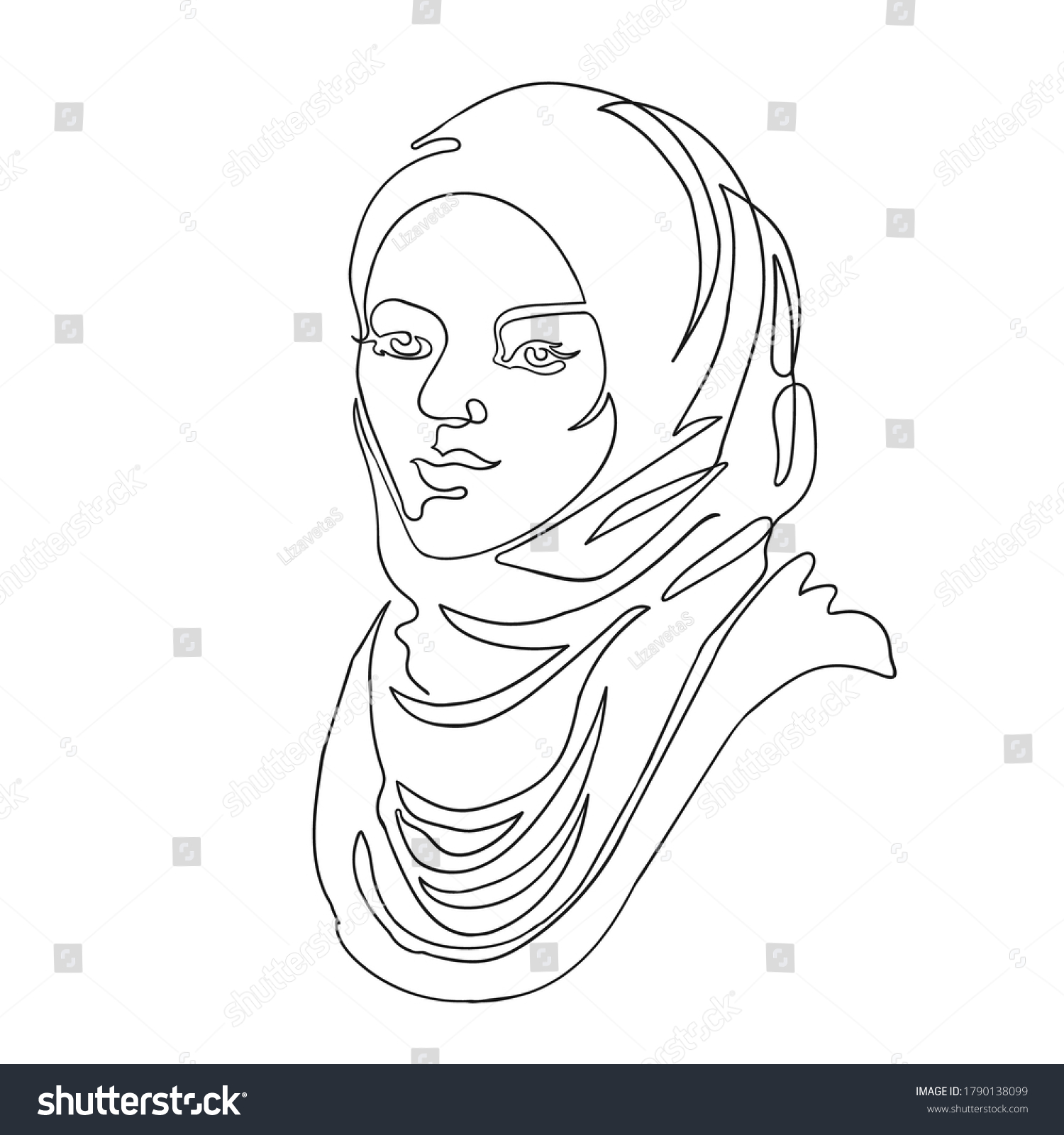 Vector Outline Black White Illustration Portrait Stock Vector (Royalty ...