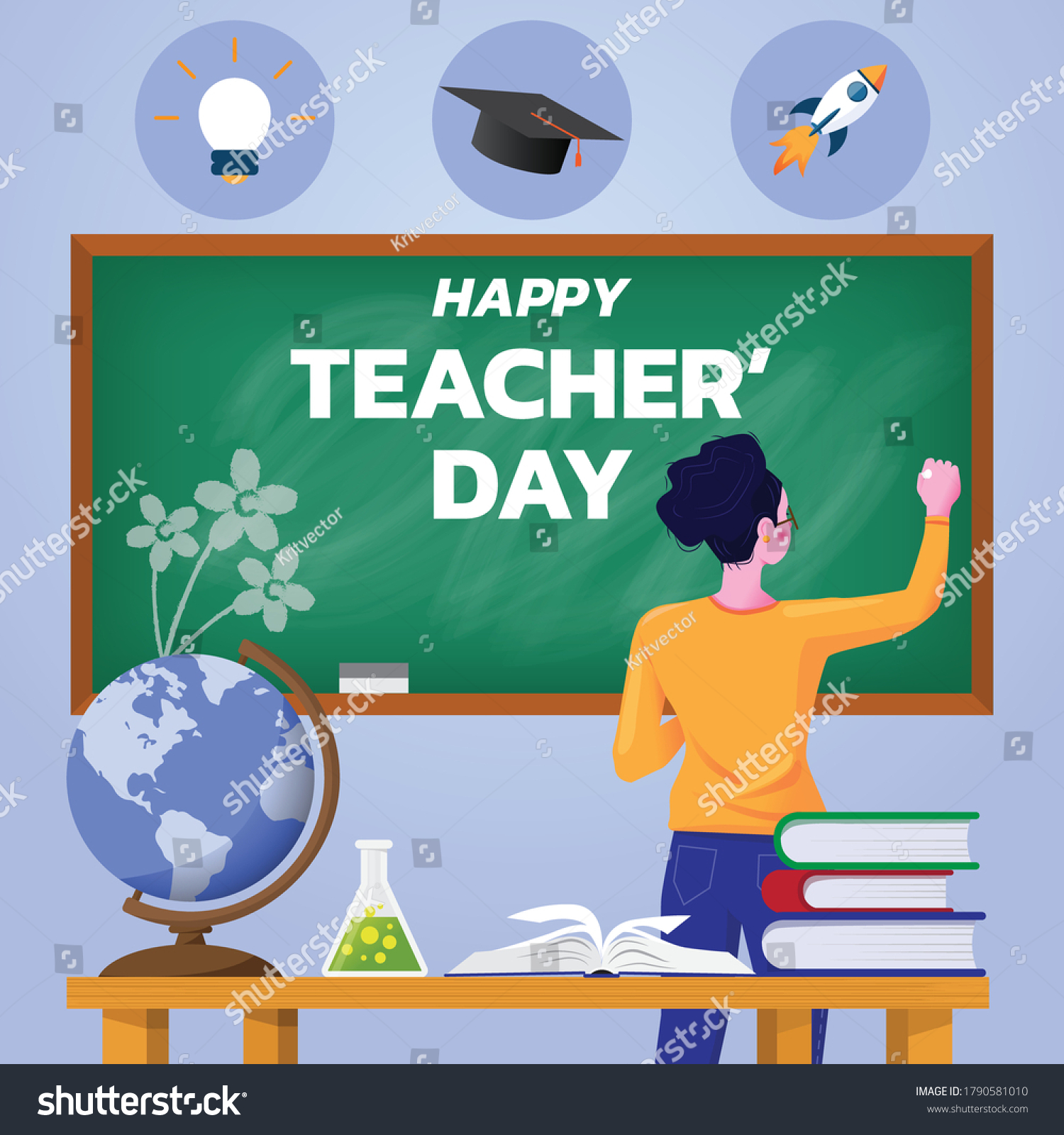 Happy Teacher Day Blackboard Background Chalkdrawn Stock Vector ...