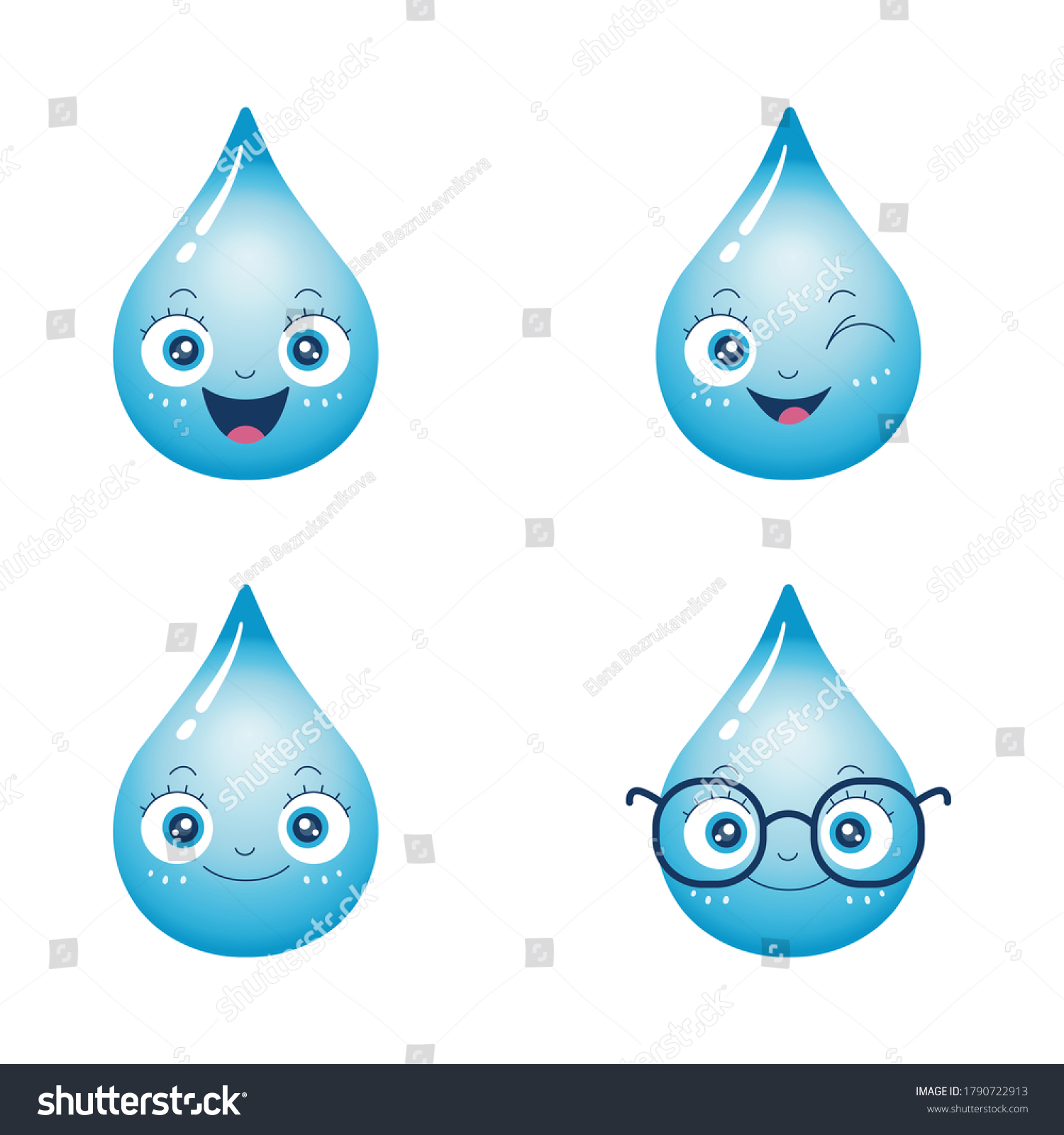 Vector Set Cute Water Drop Characters Stock Vector (royalty Free 