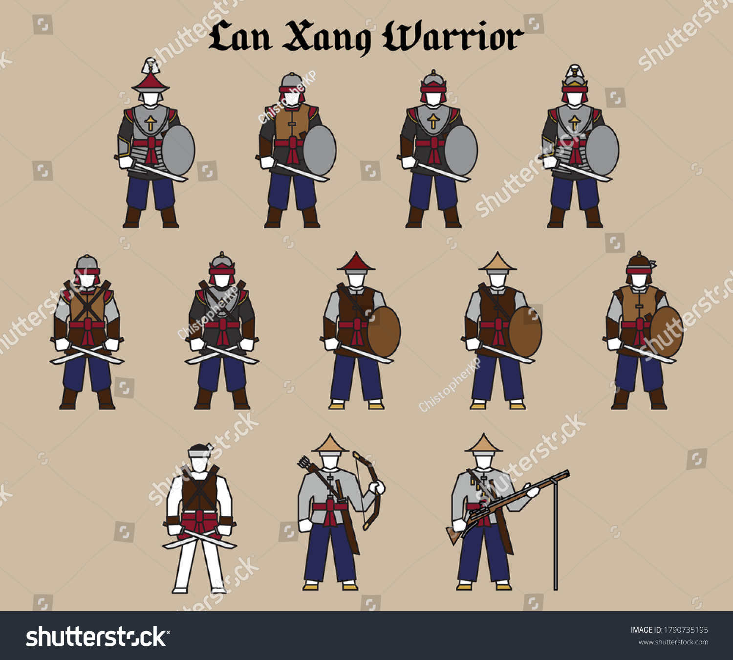 Set Warriors Weapon Armor Ancient Lao Stock Vector (Royalty Free ...