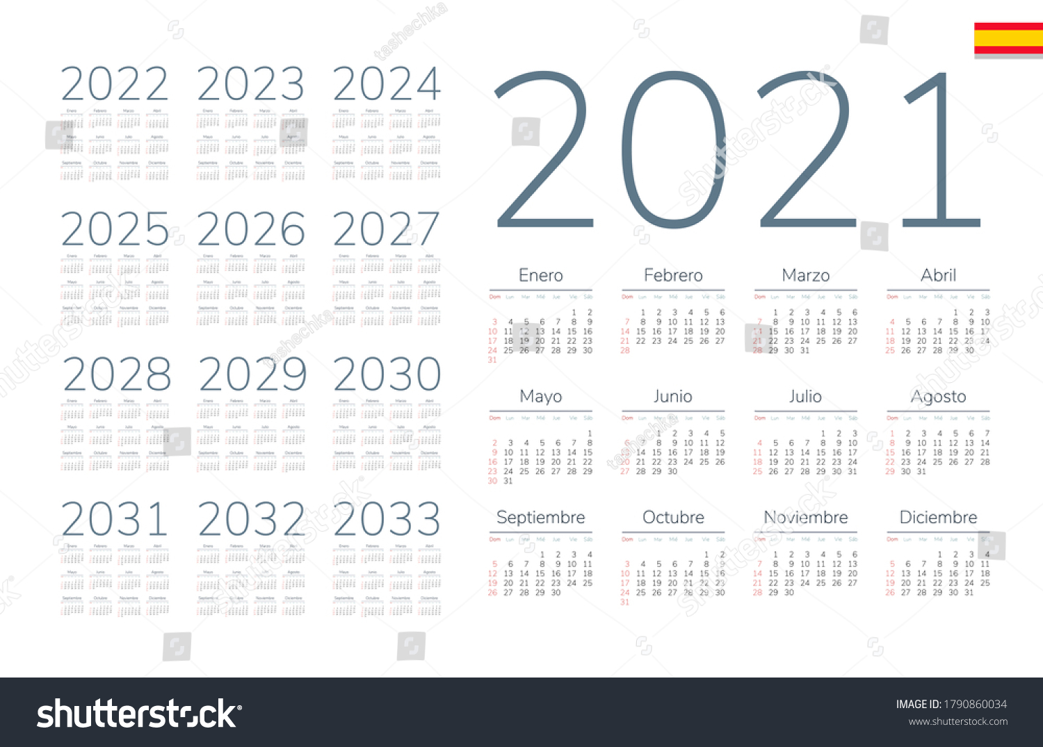 Spanish Calendar 2021 2033 On White Stock Vector (Royalty Free ...