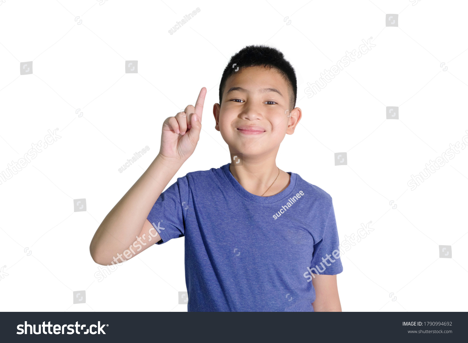 Asian Boy Pointing Sky White Background Stock Photo 1790994692 ...