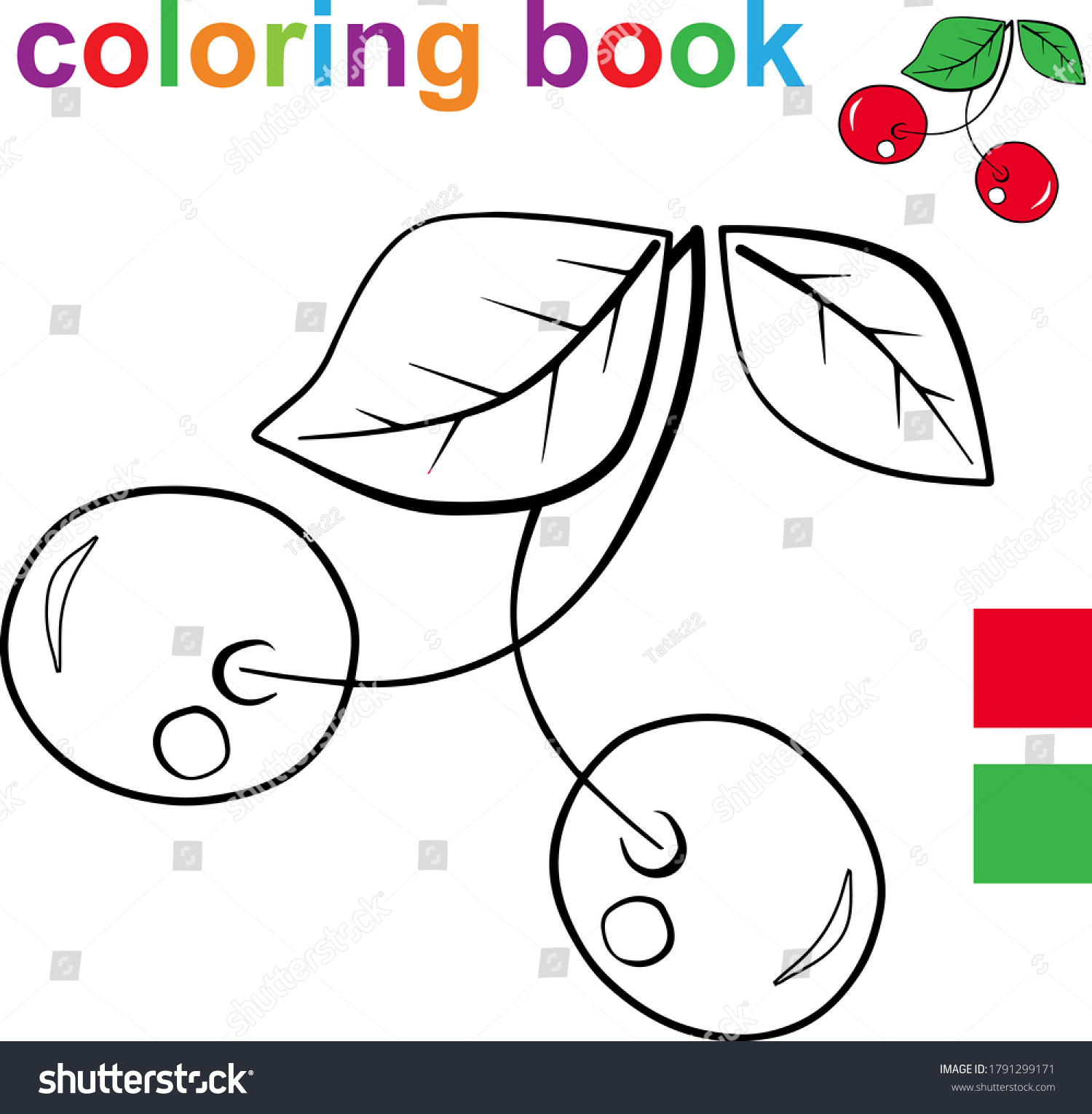 Coloring Book Page Template Two Cherries Stock Vector (Royalty Free ...