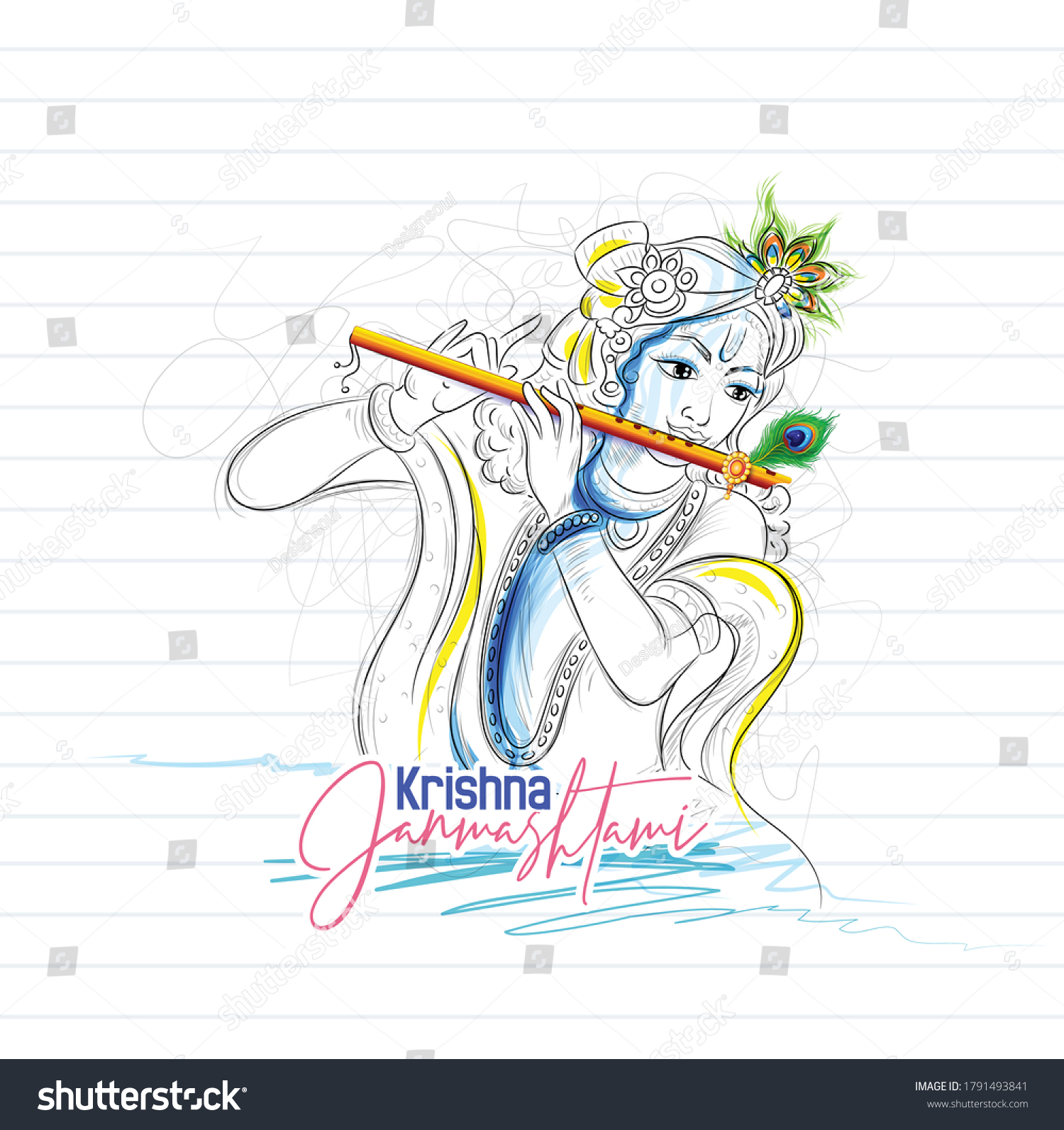 Illustration Lord Krishna Happy Janmashtami Festival Stock Vector ...