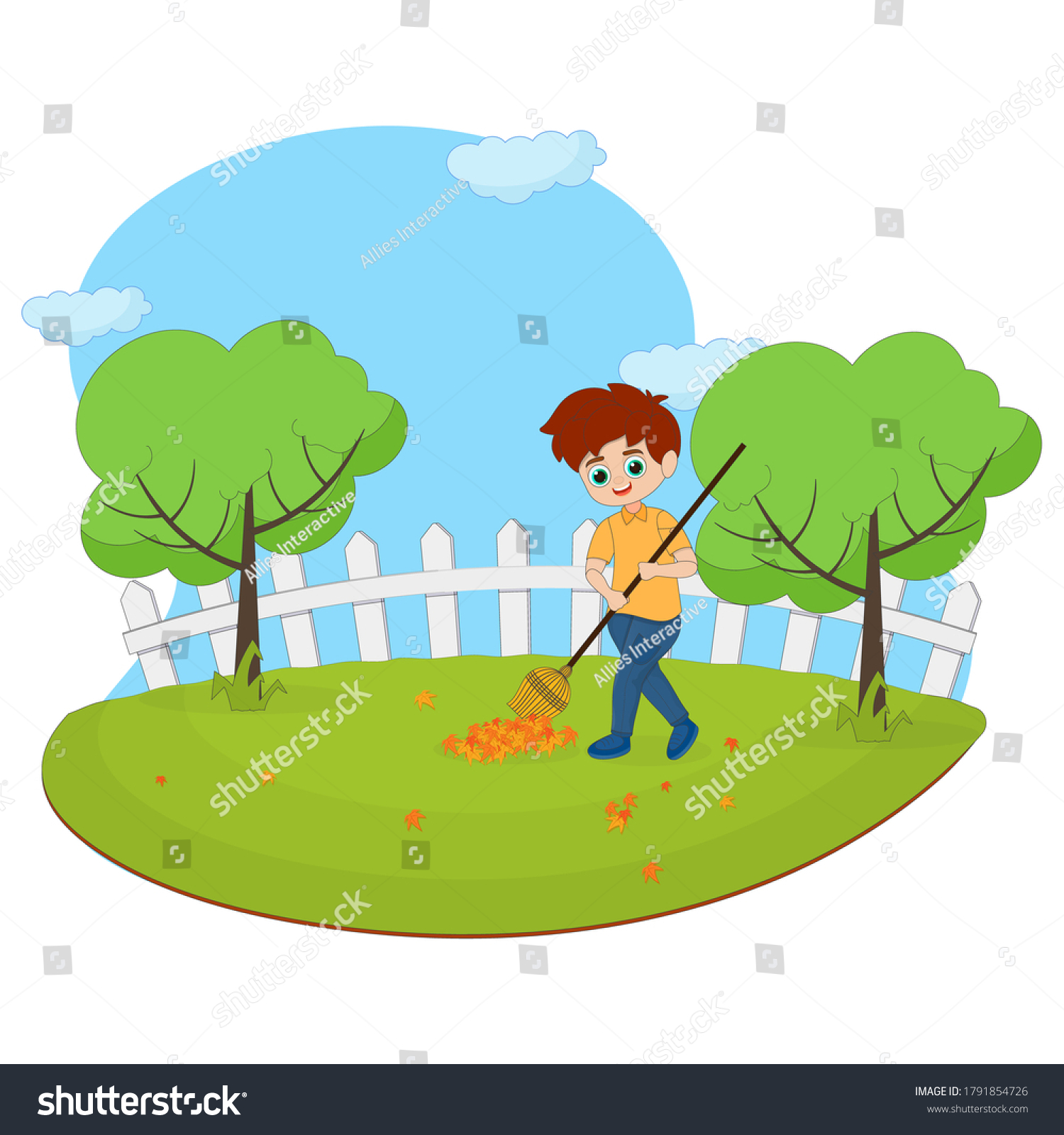 Cartoon Boy Sweeping Garden Park Stock Vector (Royalty Free) 1791854726 ...