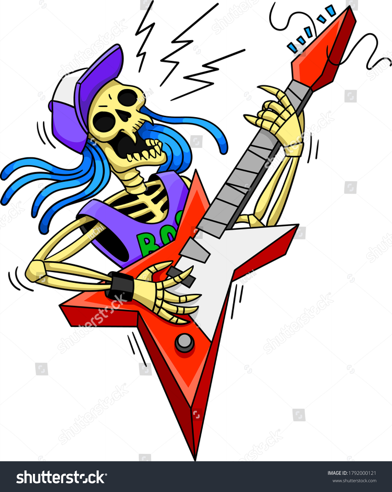 Cartoon Skeleton Electric Guitar Playing Rock Stock Vector (Royalty ...