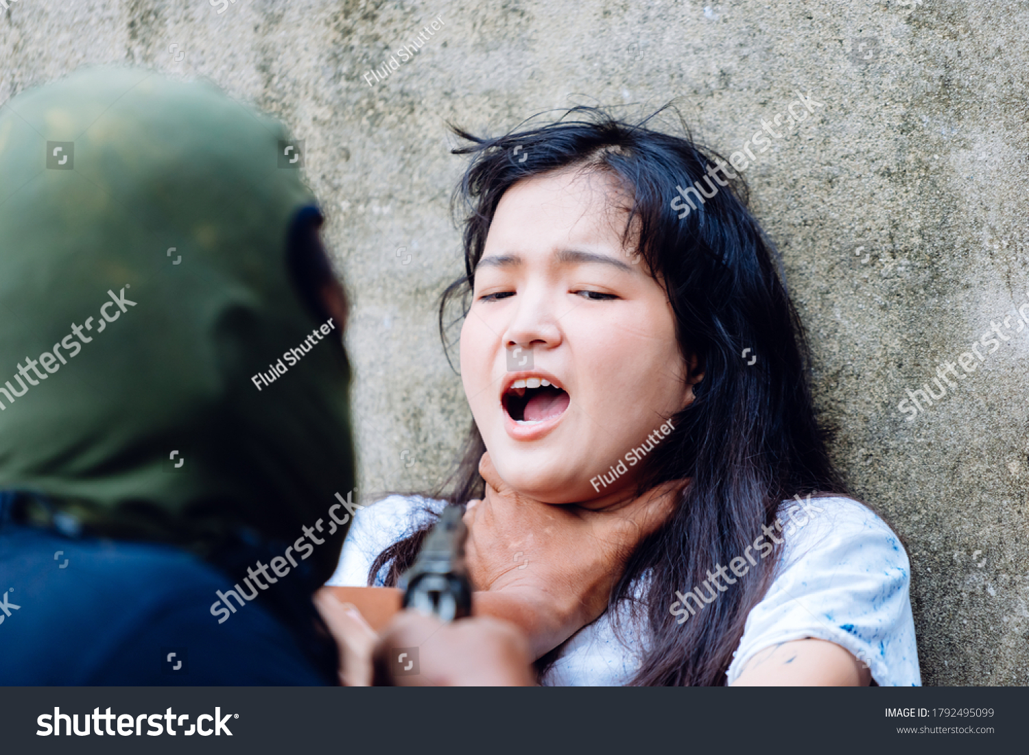 Asian Woman Strangled By Thief By Stock Photo 1792495099 | Shutterstock