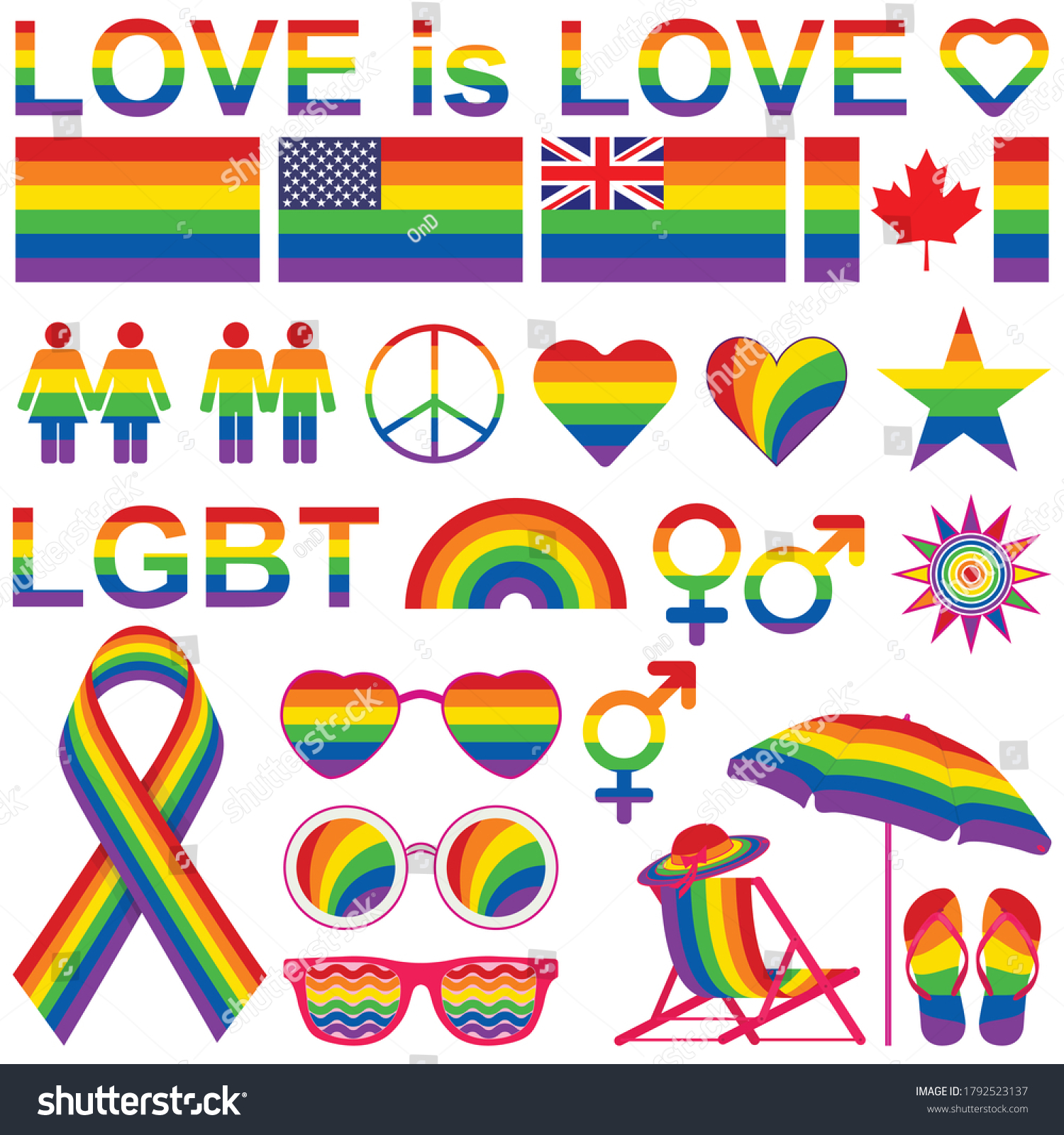 Vektor Stok Lgbt Symbols Love Love Slogan Pride Tanpa Royalti 1792523137 Shutterstock 