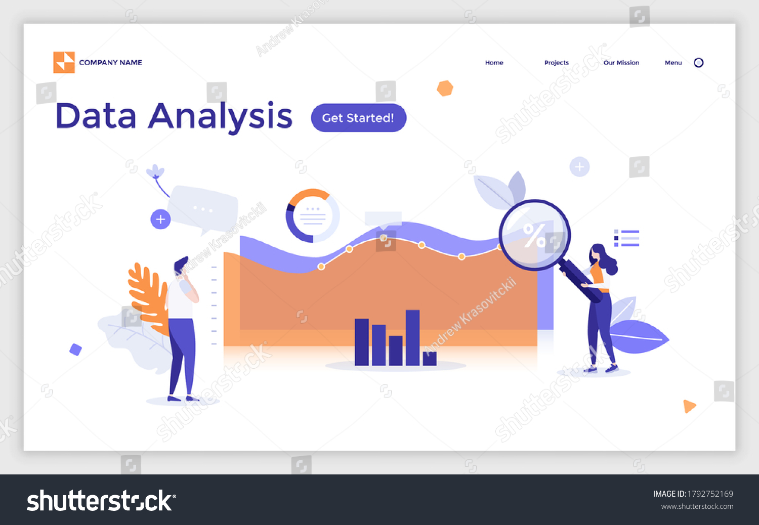 Landing Page Template Man Woman Magnifying Stock Vector (Royalty Free ...