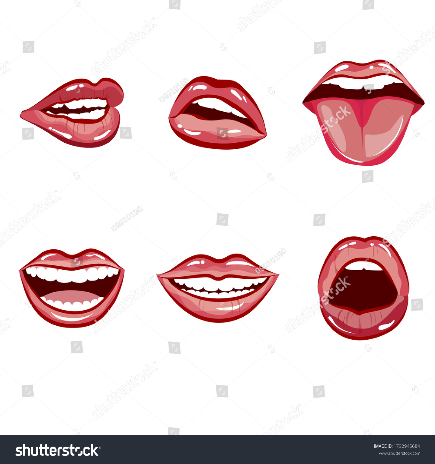 Happy Laughing Female Mouth Red Lips Stock Vector (Royalty Free ...