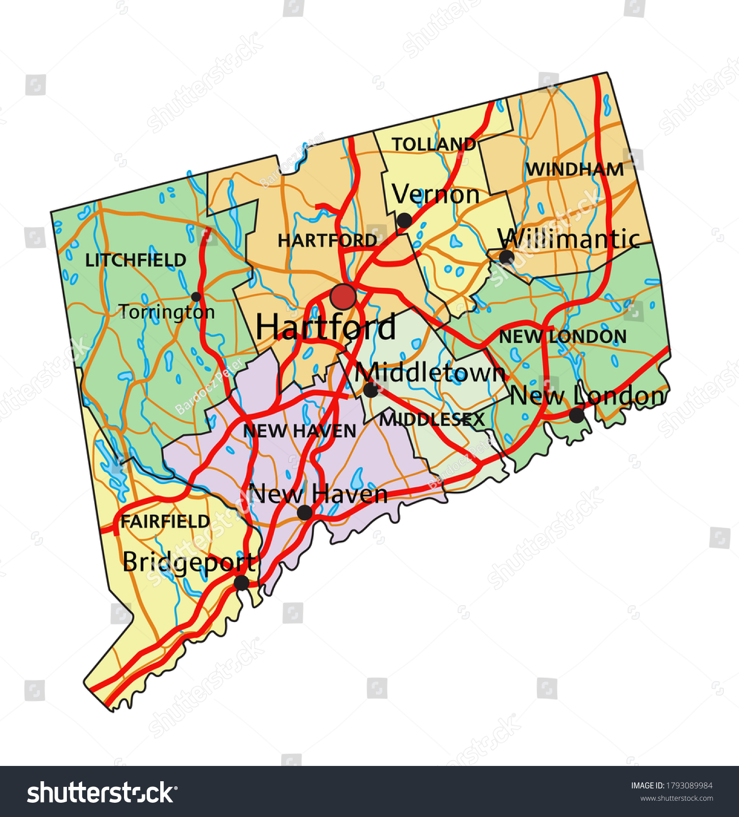 Connecticut Highly Detailed Editable Political Map Stock Vector   Stock Vector Connecticut Highly Detailed Editable Political Map With Labeling 1793089984 