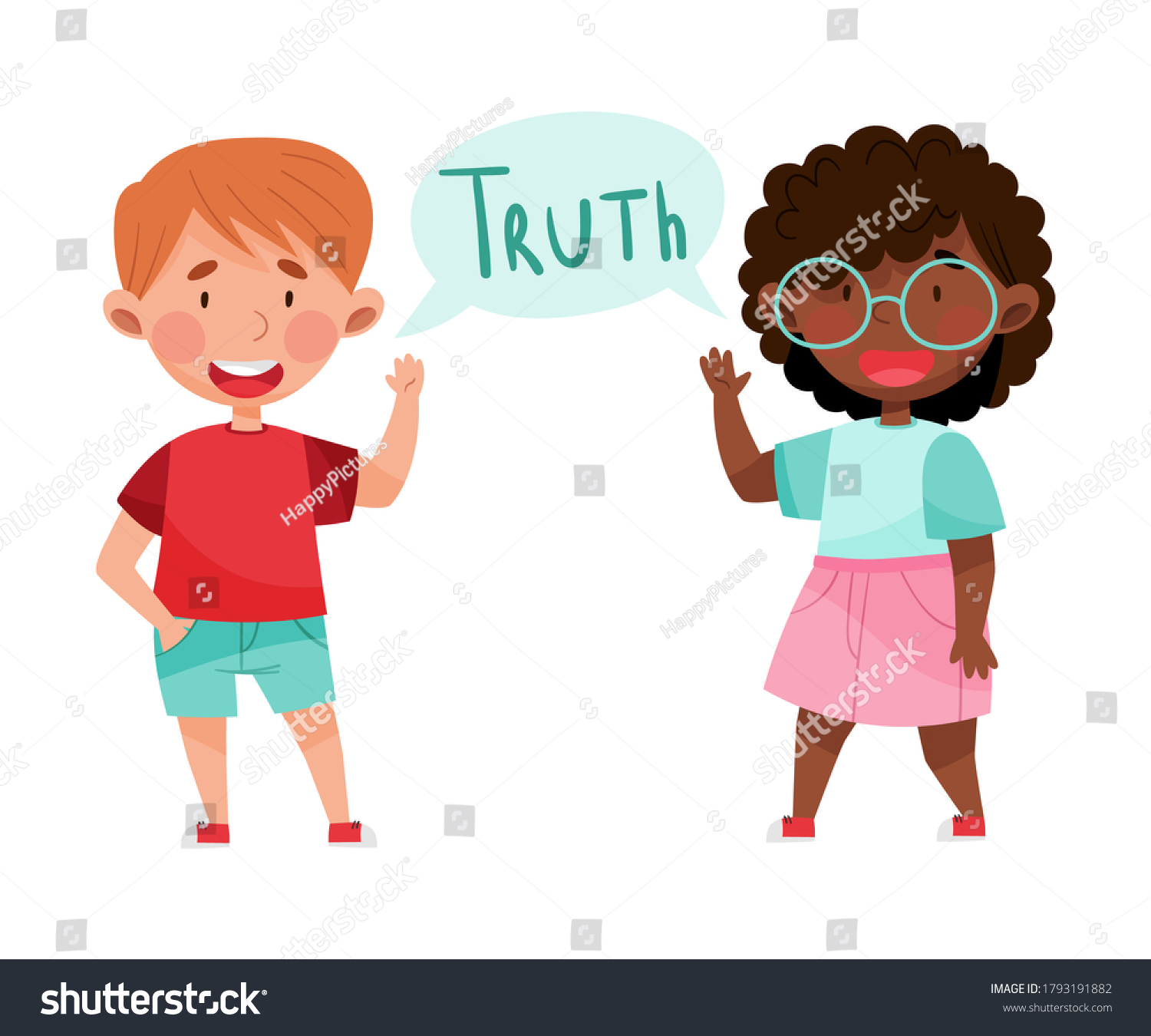 Happy Boy Girl Characters Telling Truth Stock Vector (Royalty Free ...