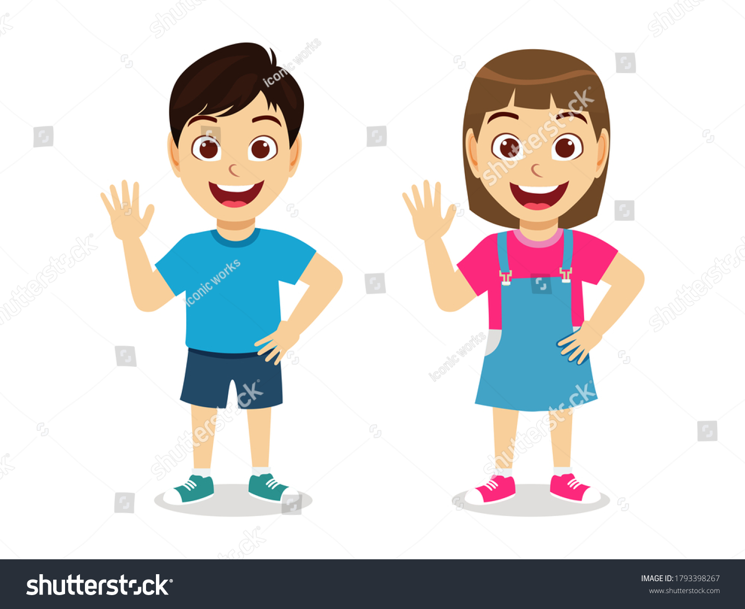 Happy Cute Kid Boy Girl Saying Stock Vector (royalty Free) 1793398267 