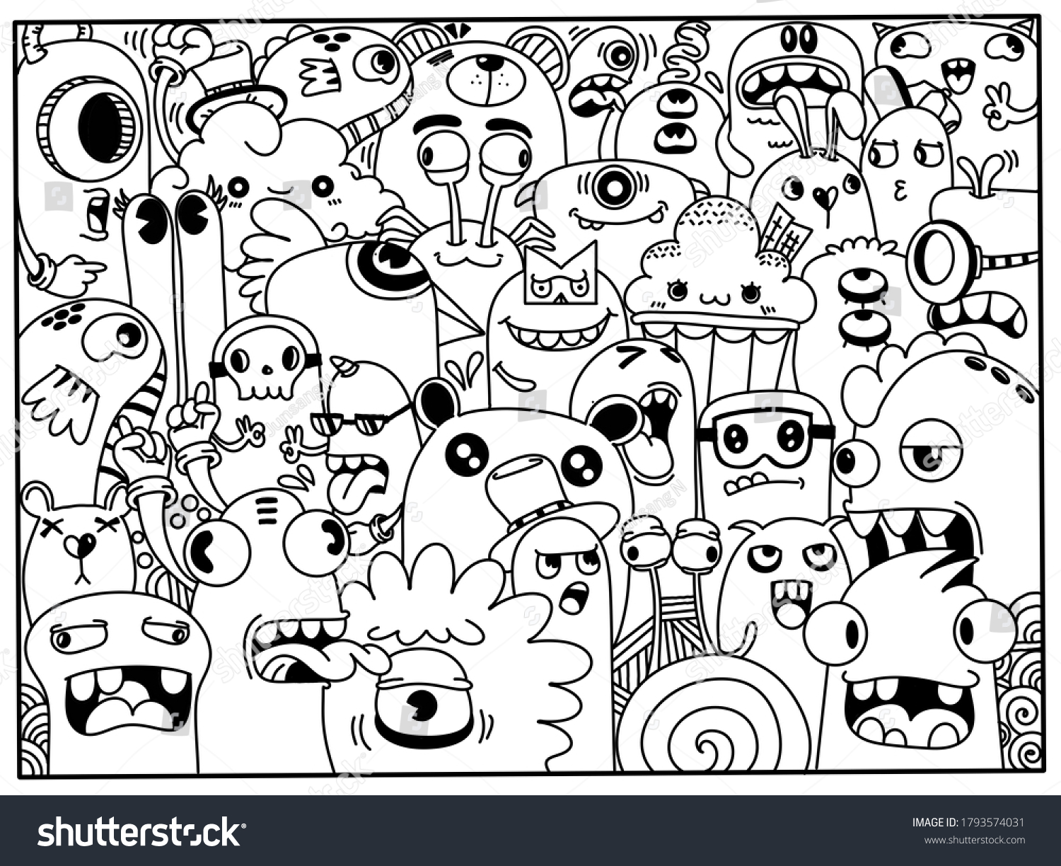 Handdrawn Illustrations Monsters Doodle Hand Drawn Stock Illustration ...