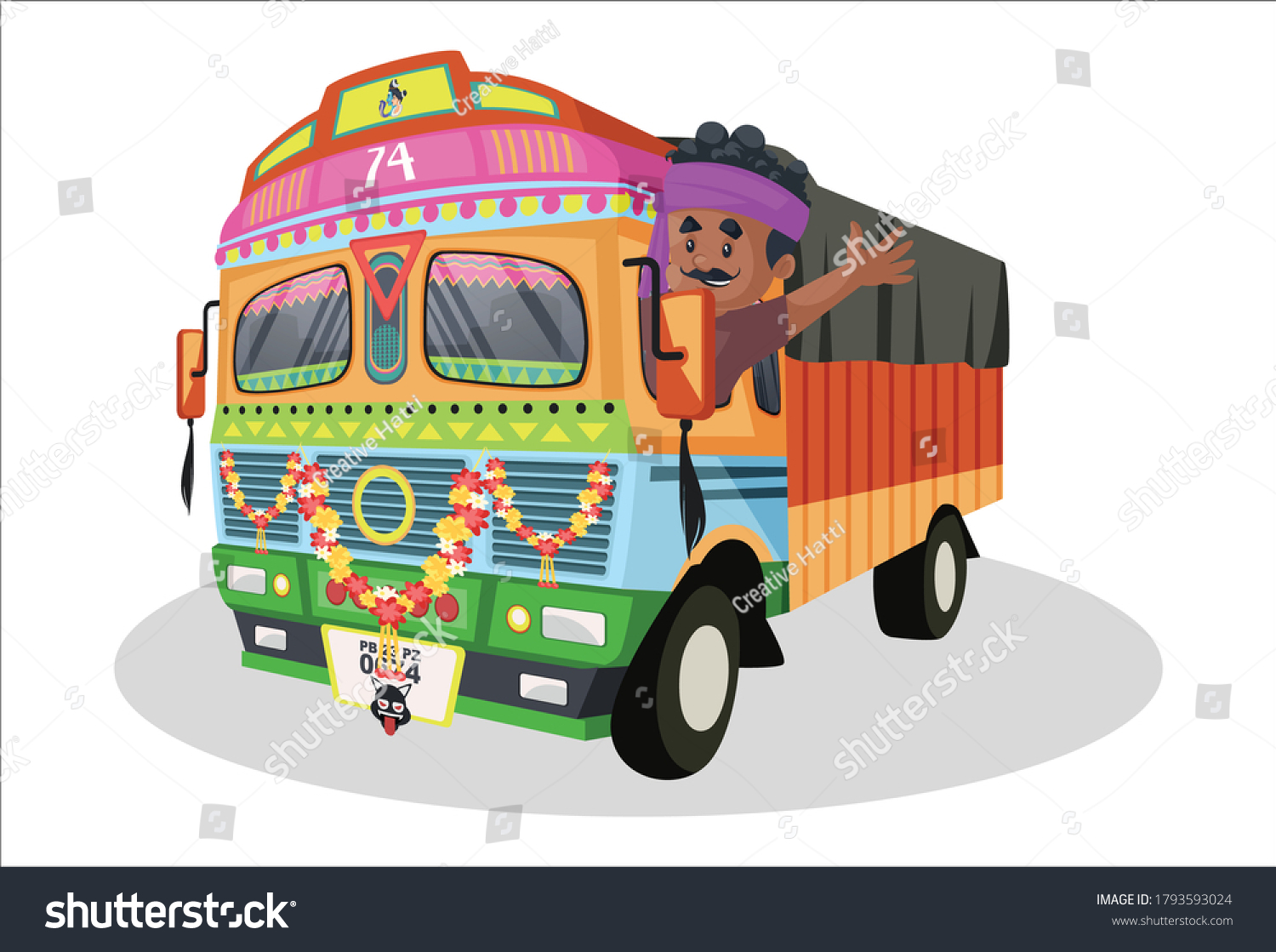 Vector Graphic Illustration Truck Driver Waving Stock Vector (Royalty ...