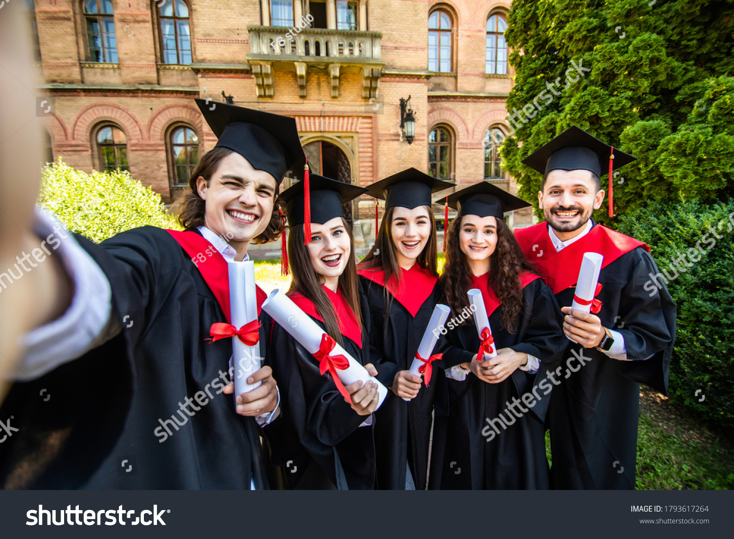 Excited Five Successful Happy Five Graduates Stock Photo 1793617264 ...