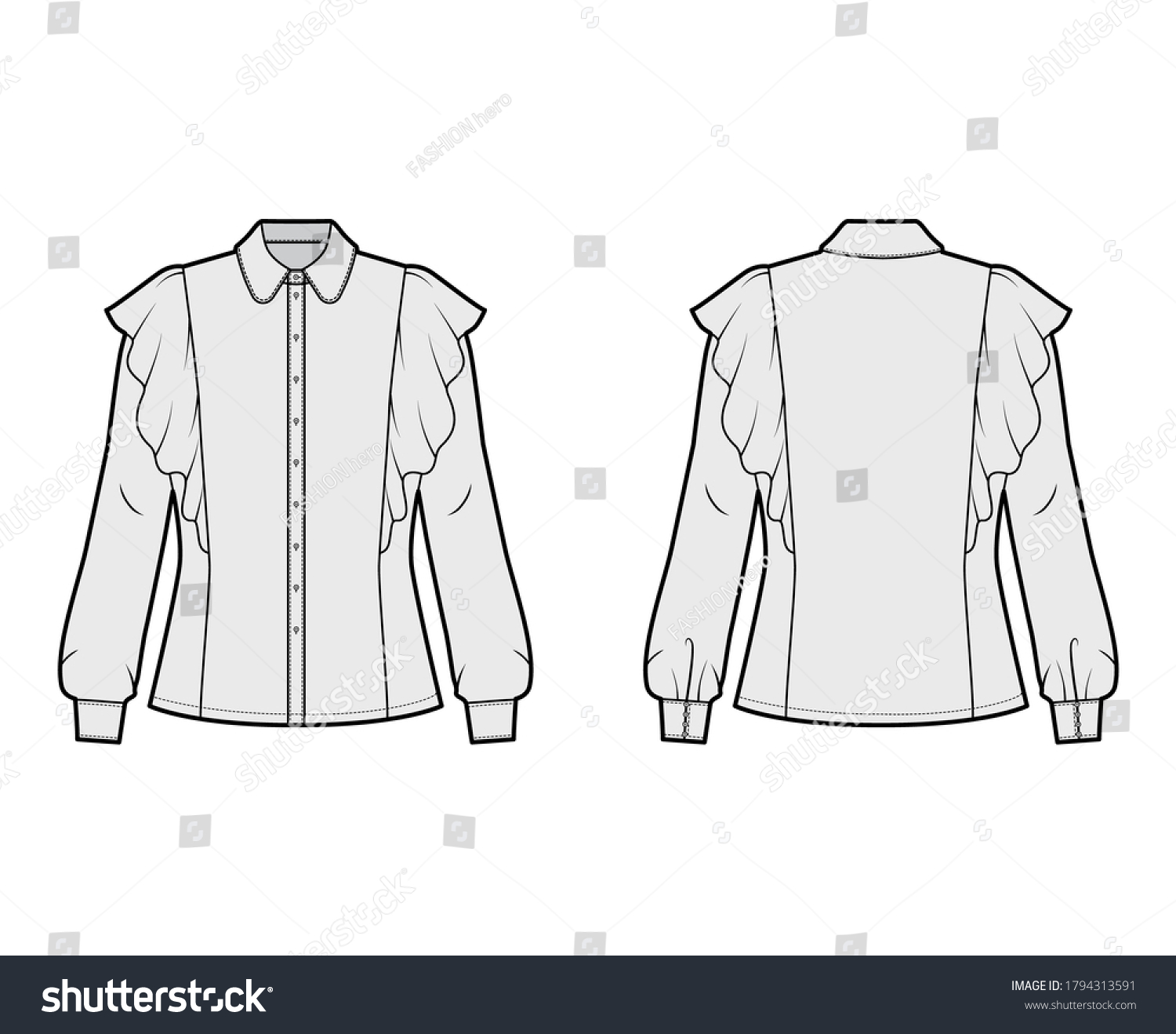 Shirt Technical Fashion Illustration Fitted Body Stock Vector (Royalty ...