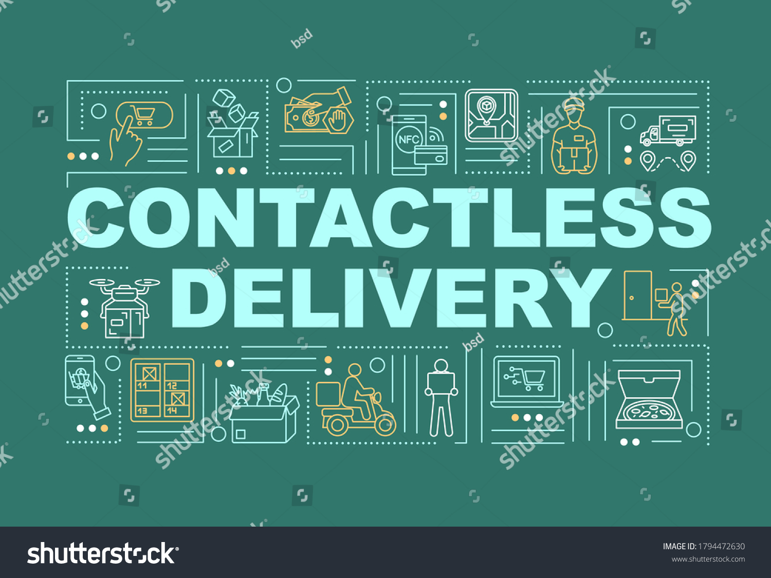 contactless-delivery-word-concepts-banner-infographics-stock-vector