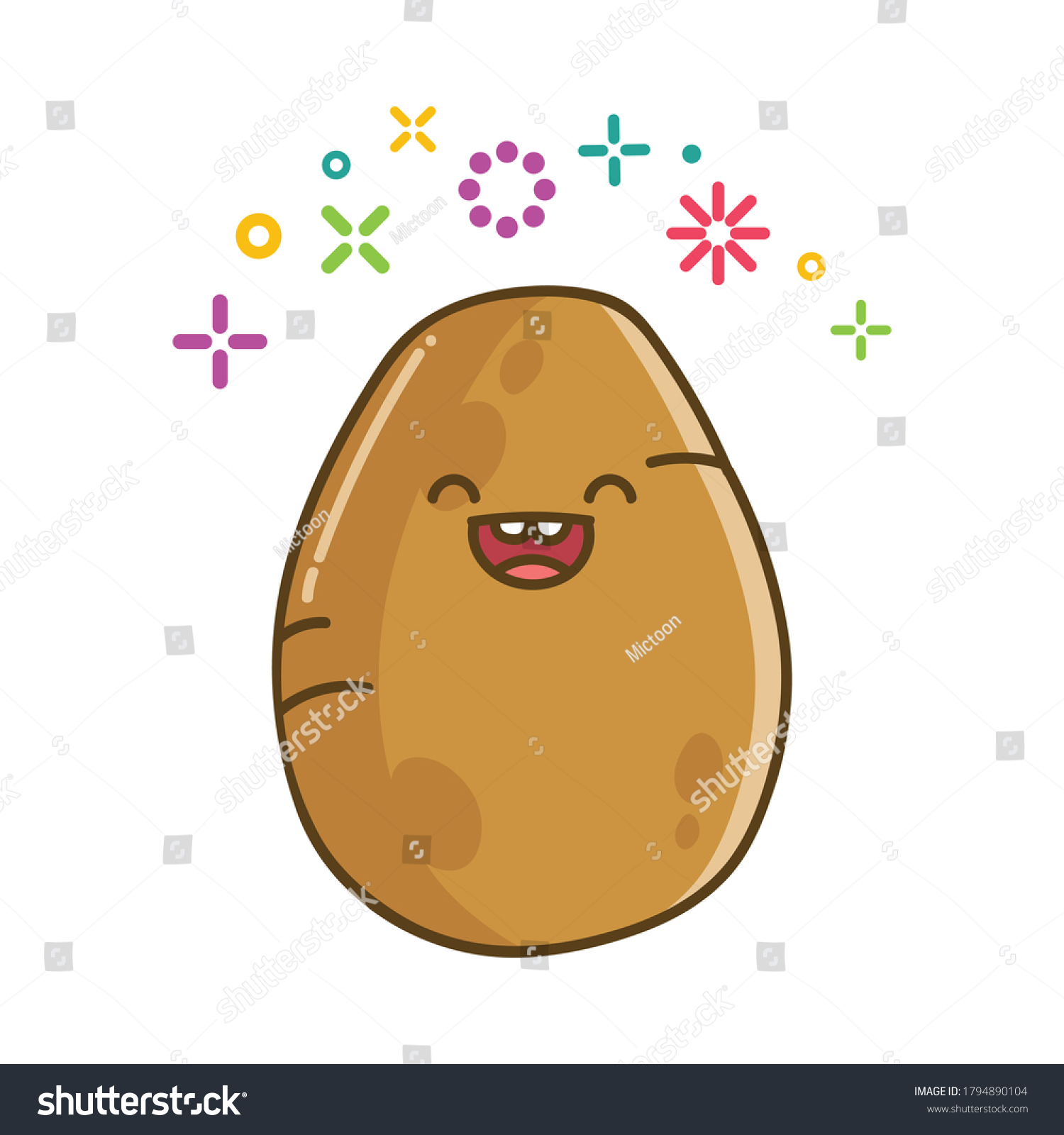 Kawaii Smiling Potato Cartoon Illustration Isolated Stock Vector