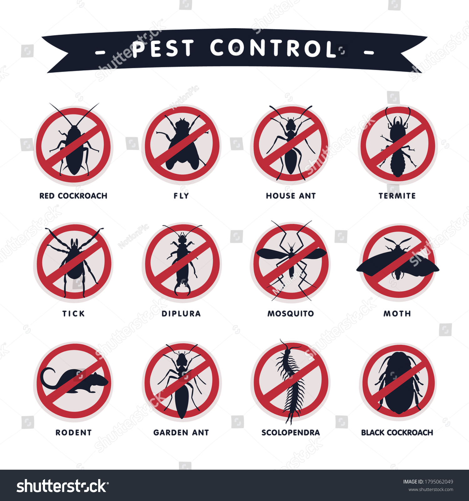 Harmful Insects Prohibition Signs Moth Mosquito Stock Vector (Royalty ...