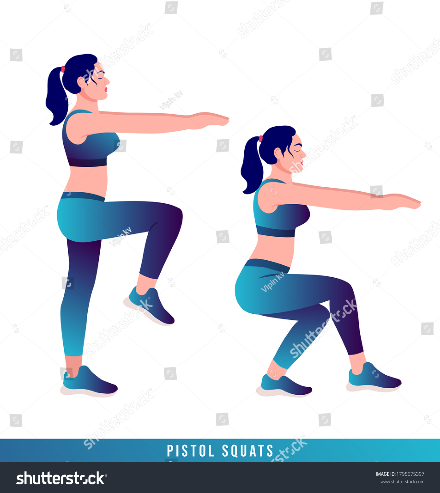 Pistol Squatss Exercise Woman Workout Fitness Stock Vector (Royalty ...