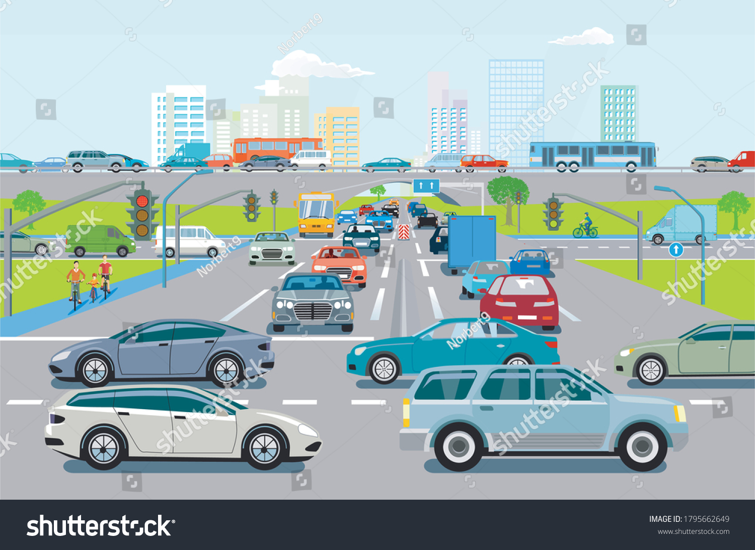 Road Traffic Traffic Jam Intersection Illustration Stock Vector ...