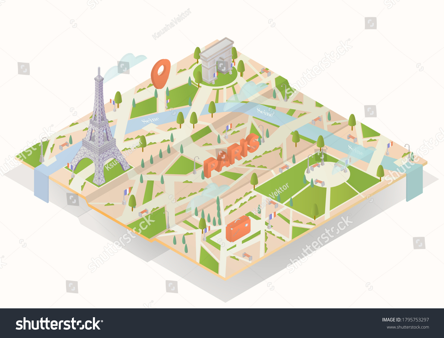 Paris France 3d Map Map Drawn Stock Vector (Royalty Free) 1795753297 ...