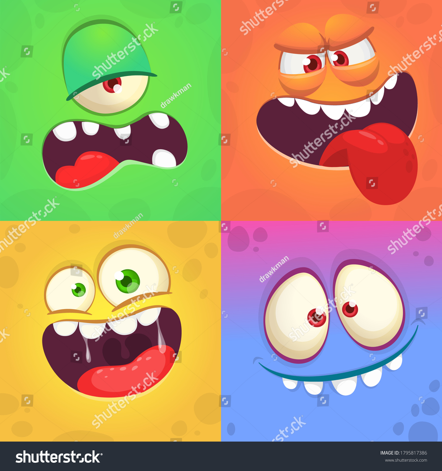 Cartoon Monster Faces Set Vector Collection Stock Vector Royalty Free 1795817386 Shutterstock 