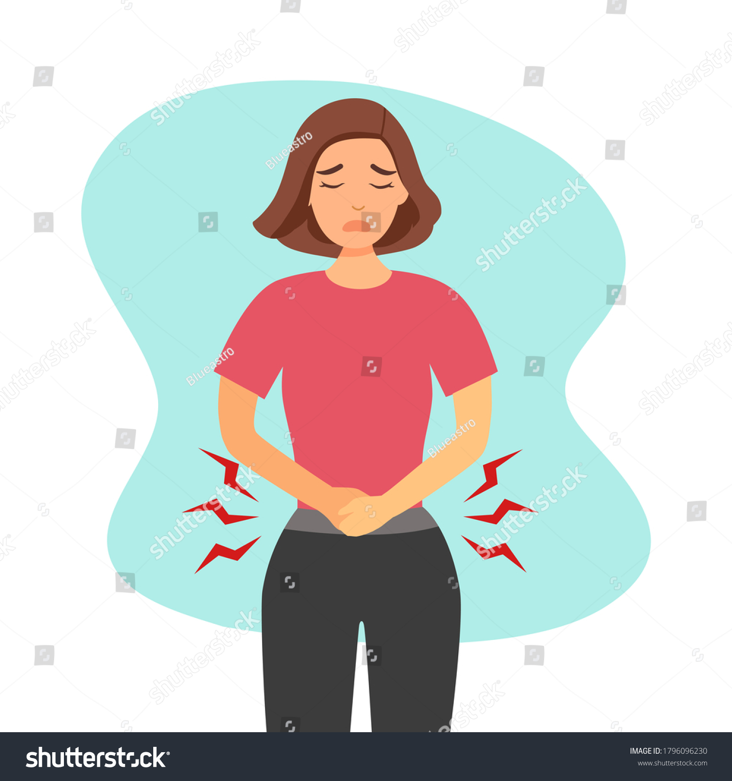 Woman Feel Pain Stomach Concept Vector Stock Vector (Royalty Free ...