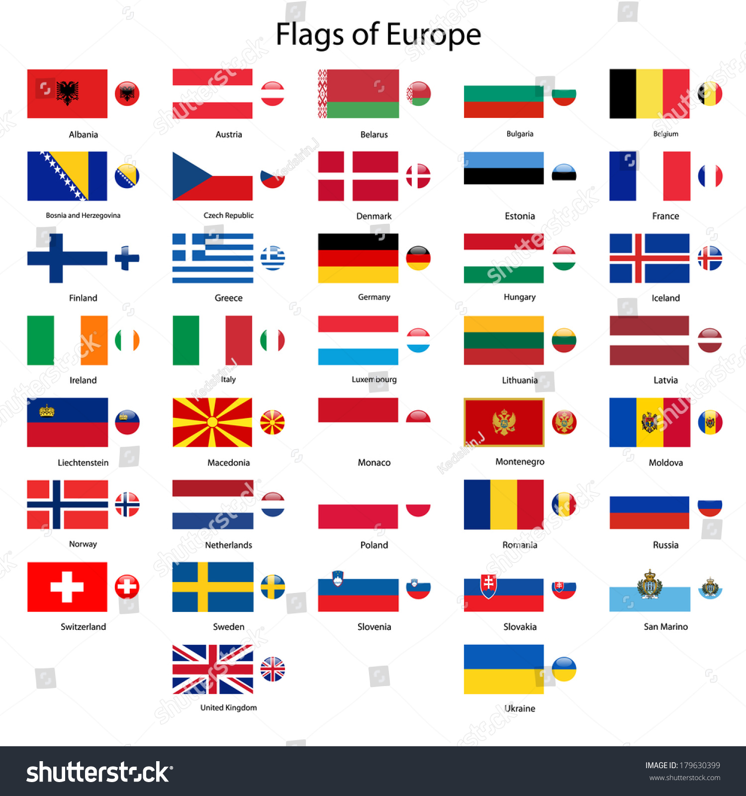 Flags Europe Vector Set Stock Vector (Royalty Free) 179630399 ...