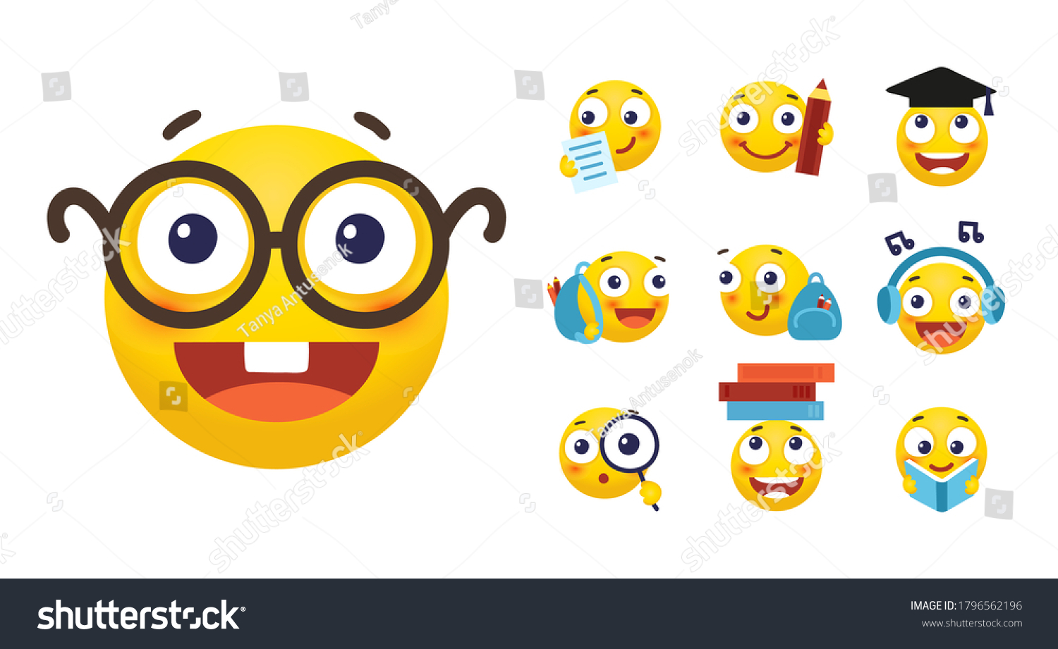 Vector Set Emoji School Education Round Stock Vector (Royalty Free ...