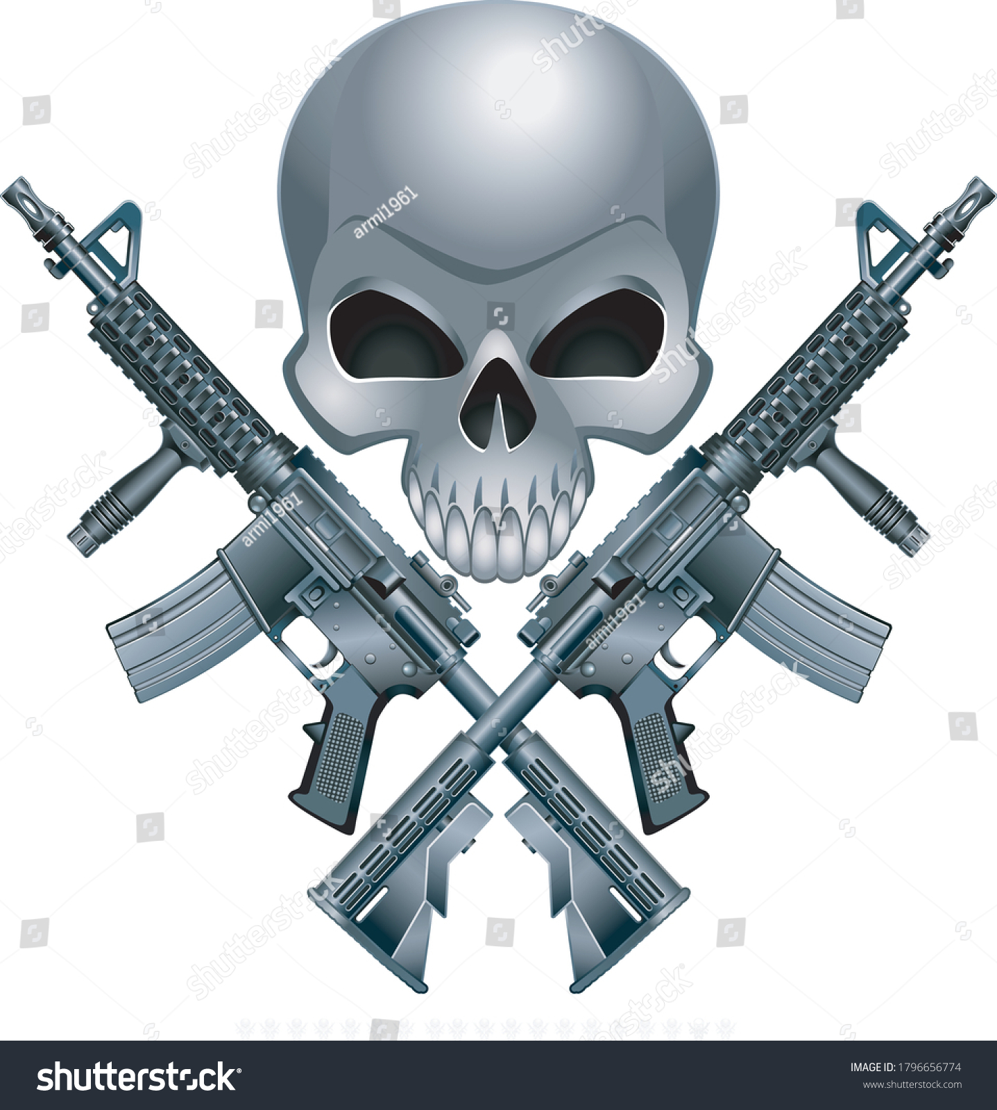 Human Skull Two Crossing Assault Rifle Stock Vector (Royalty Free ...