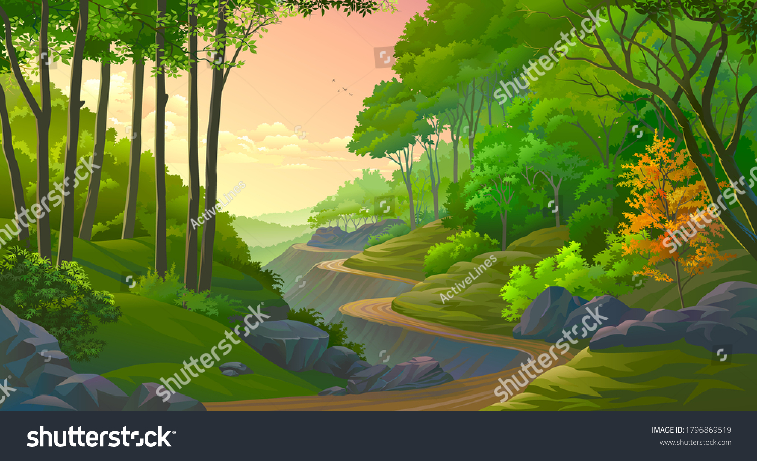 Perspective Lush Green Jungle Dawn Dense Stock Vector (Royalty Free ...