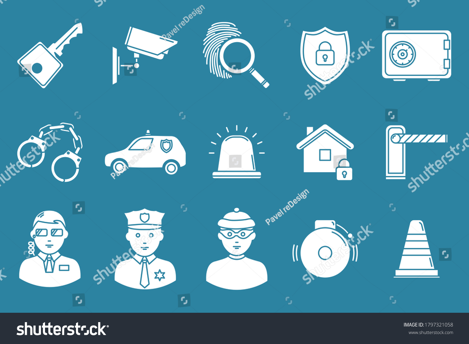 Security Services Icons Set Vector Silhouettes Stock Vector (Royalty ...