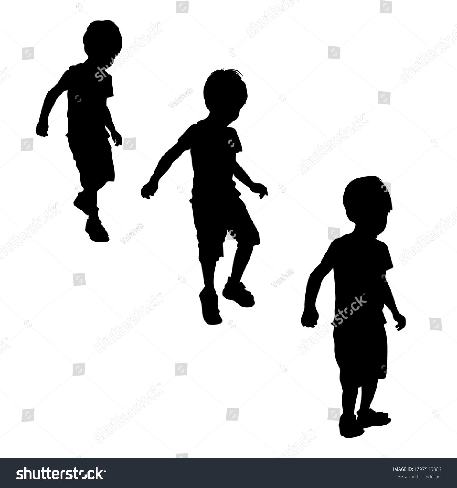 Vector Black Silhouette Little Boy Three Stock Vector (Royalty Free ...