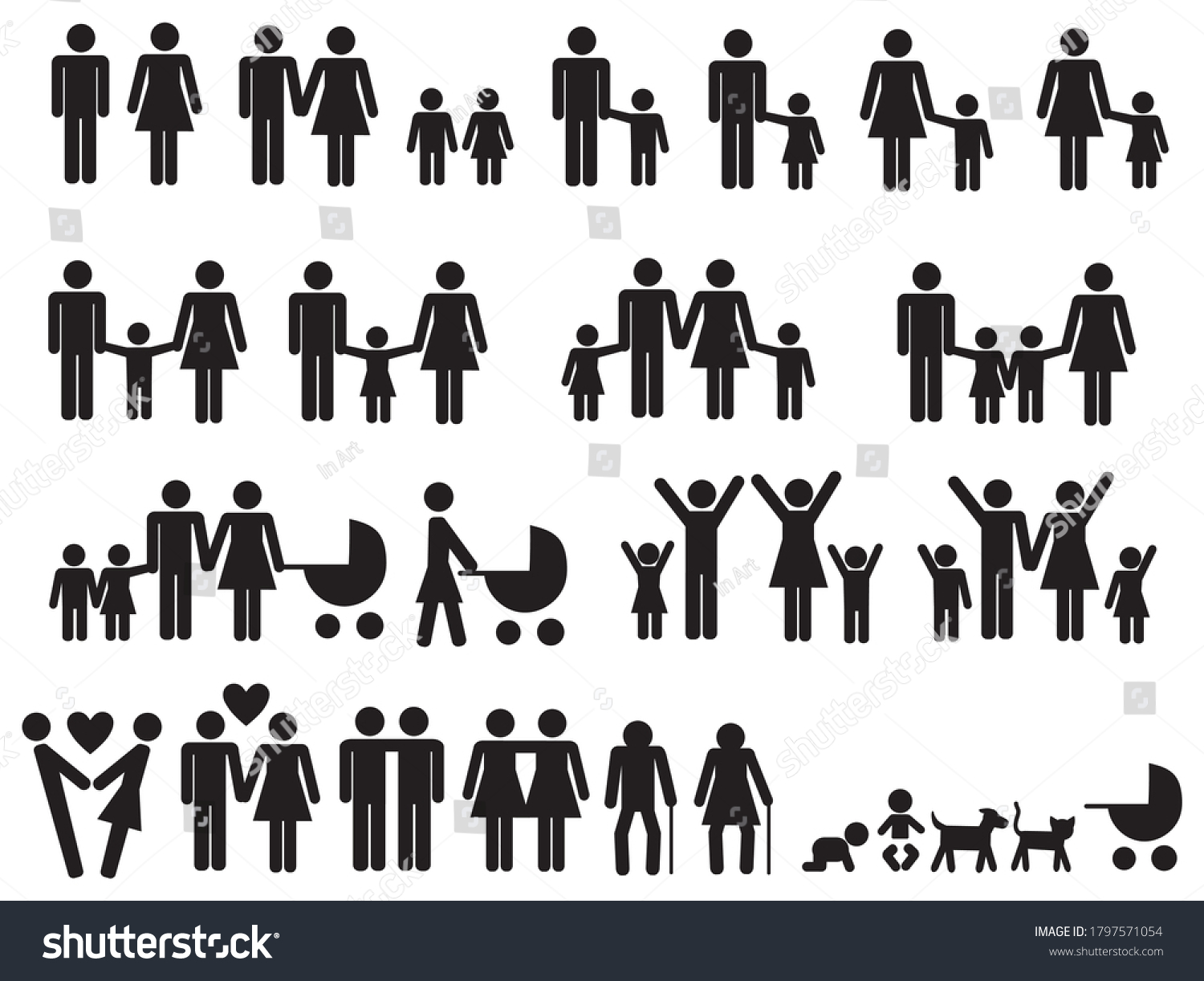 Set Family Icons Collection Silhouettes Figurines Stock Vector (Royalty ...