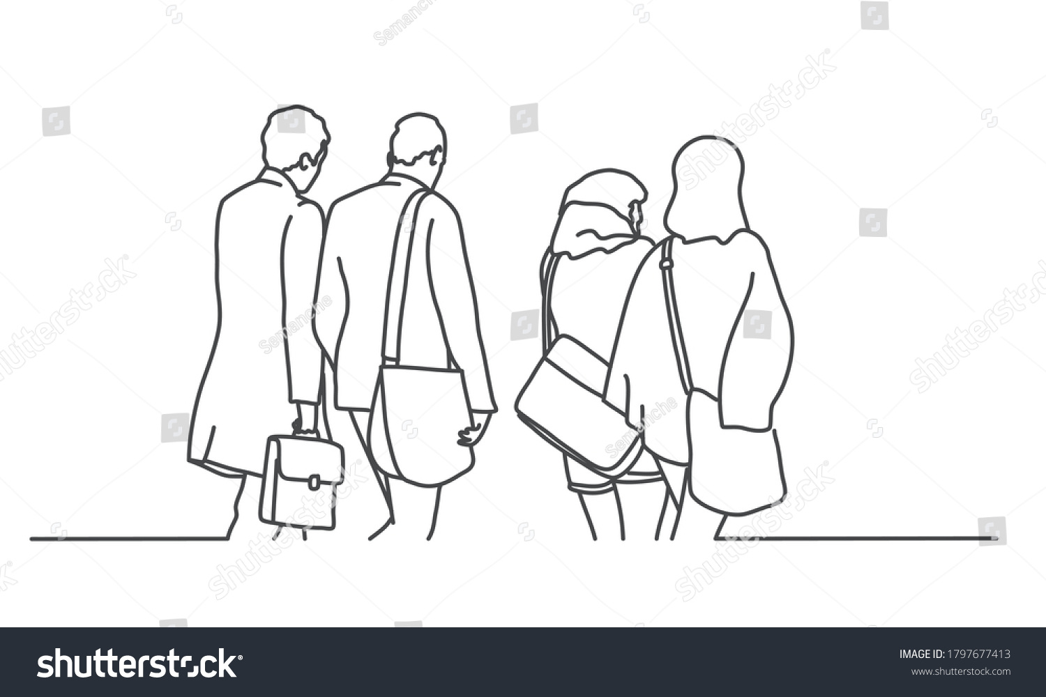 Group Young People Line Drawing Vector Stock Vector (Royalty Free ...